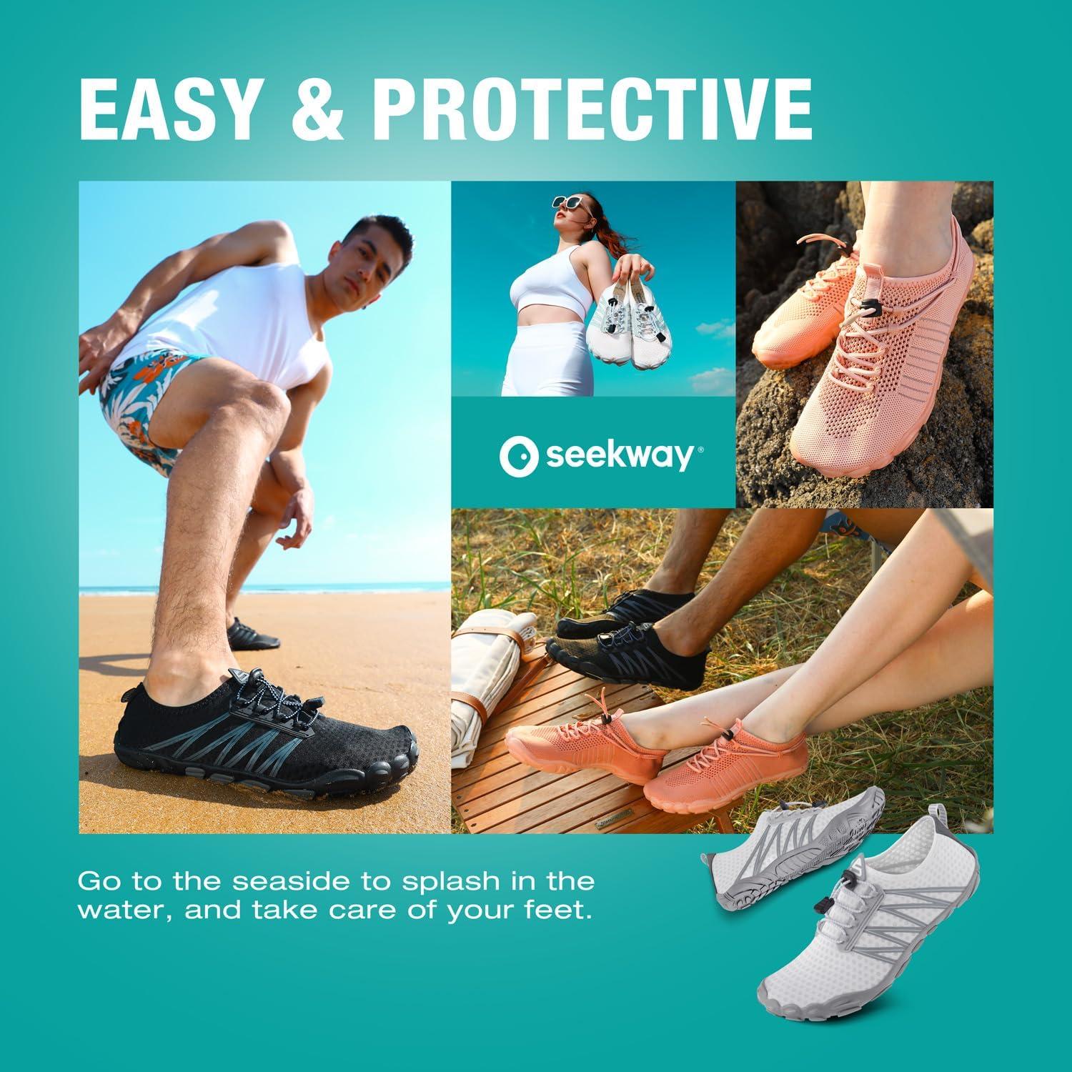 imageSEEKWAY Water Shoes Men Women Adult QuickDry Aqua Sock Barefoot for Beach Swim River Pool Lake Hiking Kayaking Surfing1a407 White