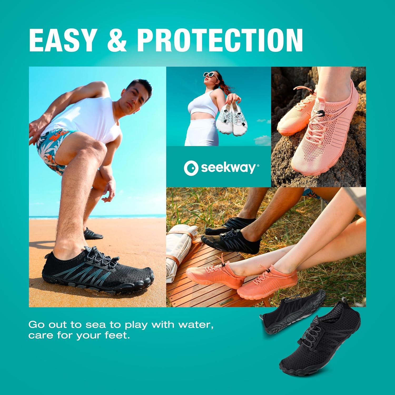 imageSEEKWAY Water Shoes Men Women Adult QuickDry Aqua Sock Barefoot for Beach Swim River Pool Lake Hiking Kayaking Surfing1b406 Black