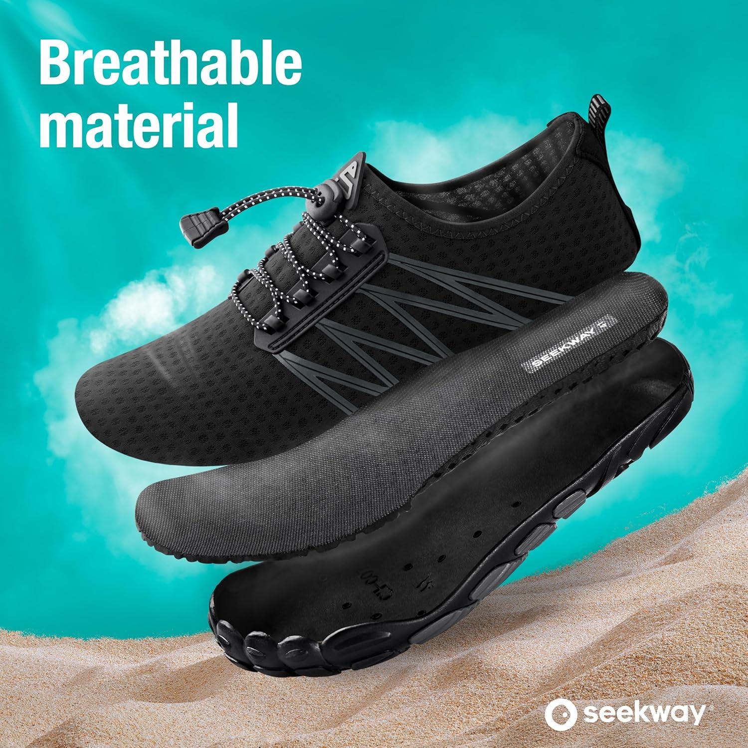 imageSEEKWAY Water Shoes Men Women Adult QuickDry Aqua Sock Barefoot for Beach Swim River Pool Lake Hiking Kayaking Surfing1b406 Black