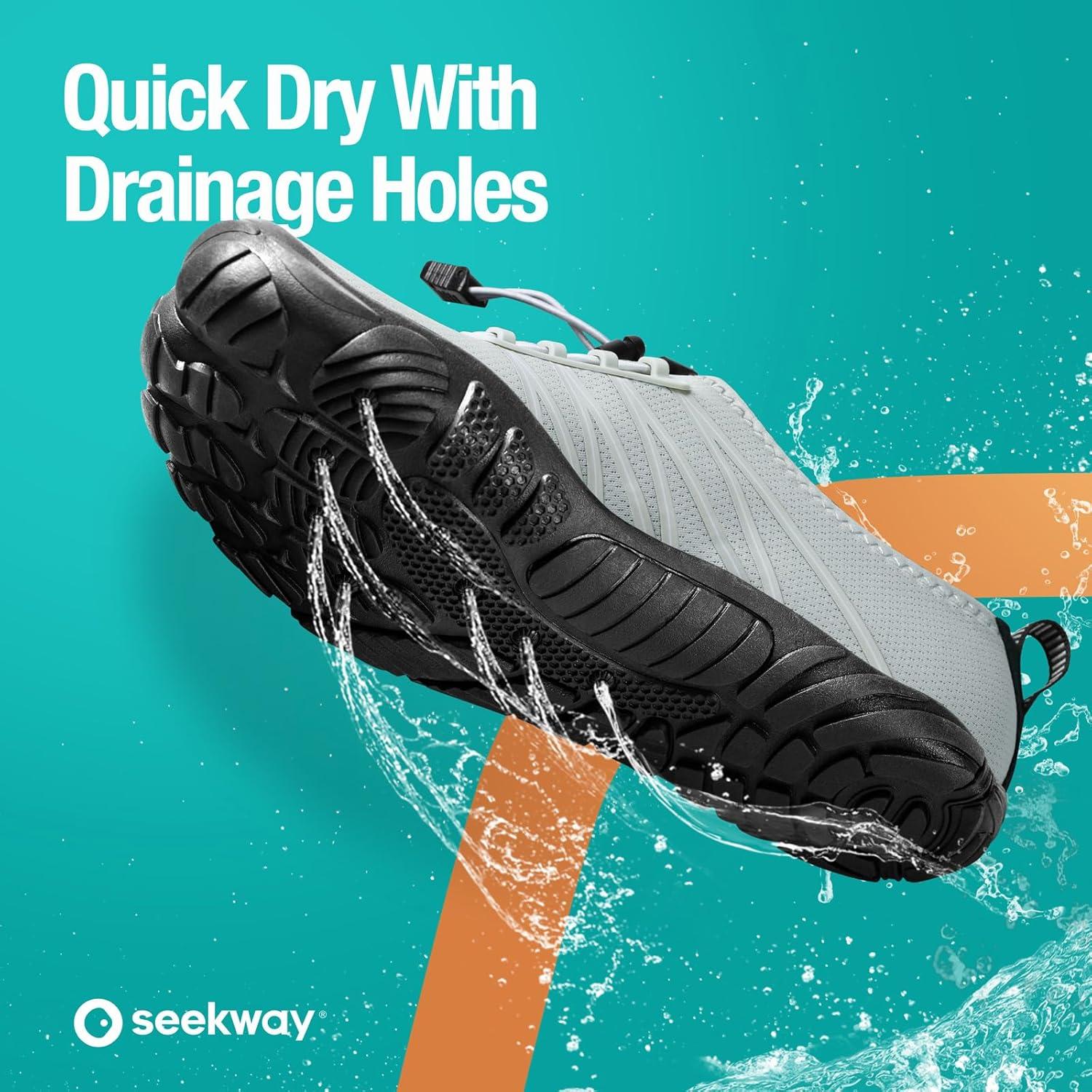imageSEEKWAY Water Shoes Men Women Adult QuickDry Aqua Sock Barefoot for Beach Swim River Pool Lake Hiking Kayaking Surfing1c412 Light Grey