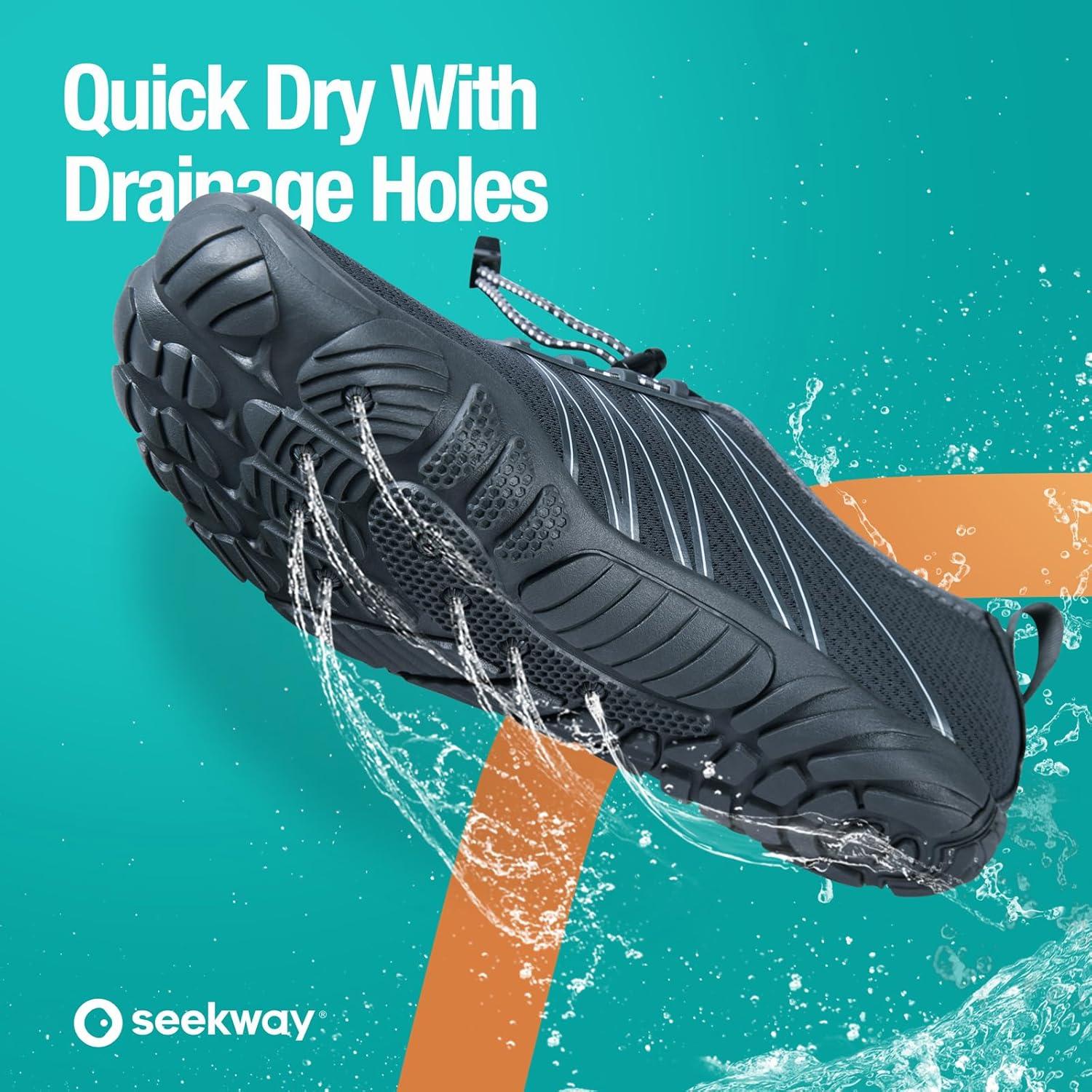 imageSEEKWAY Water Shoes Men Women Adult QuickDry Aqua Sock Barefoot for Beach Swim River Pool Lake Hiking Kayaking Surfing1f415 Dark Grey 35