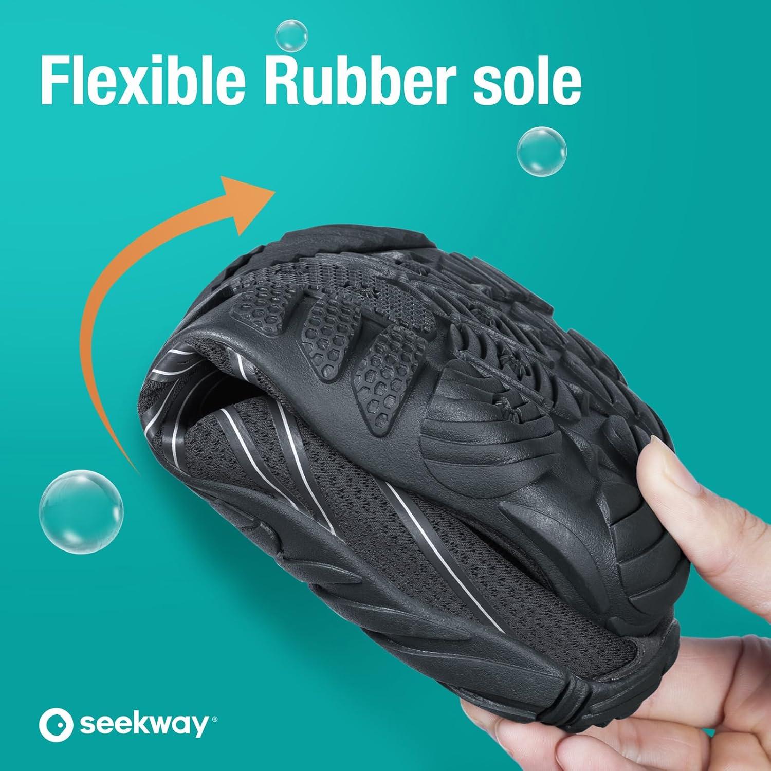 imageSEEKWAY Water Shoes Men Women Adult QuickDry Aqua Sock Barefoot for Beach Swim River Pool Lake Hiking Kayaking Surfing1f415 Dark Grey 35
