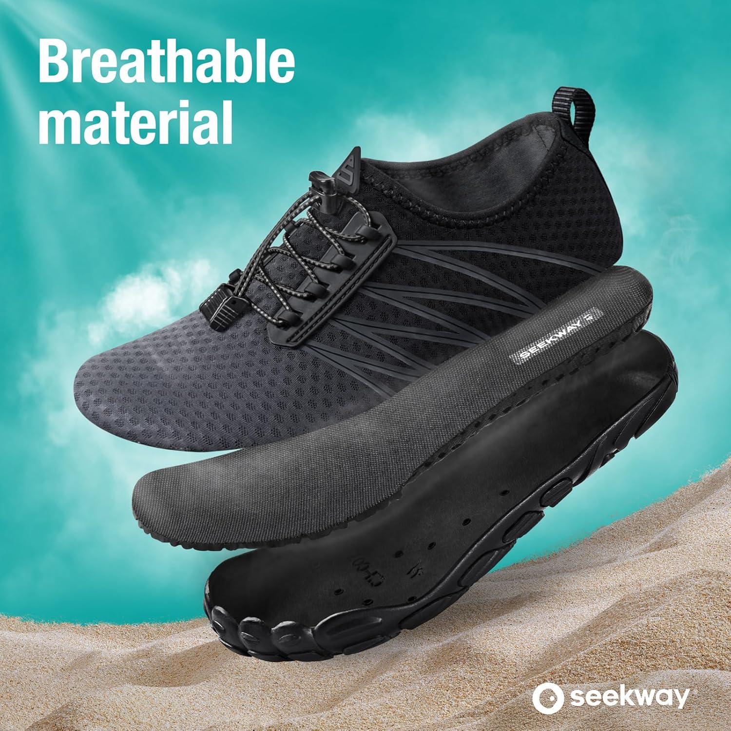 imageSEEKWAY Water Shoes Men Women Adult QuickDry Aqua Sock Barefoot for Beach Swim River Pool Lake Hiking Kayaking Surfing1g455 Gradient Dark Grey