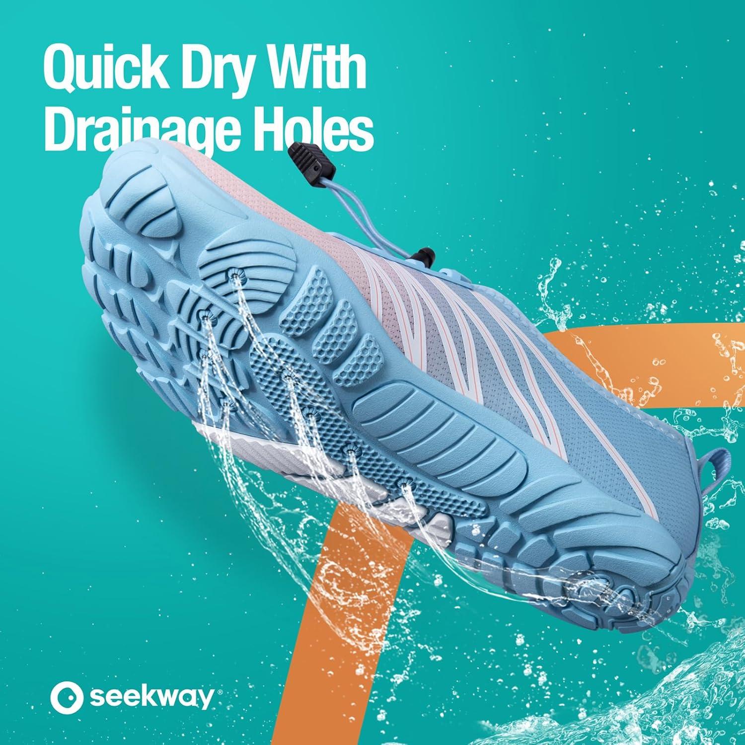 imageSEEKWAY Water Shoes Men Women Adult QuickDry Aqua Sock Barefoot for Beach Swim River Pool Lake Hiking Kayaking Surfing1h417 Gradient Blue Pink