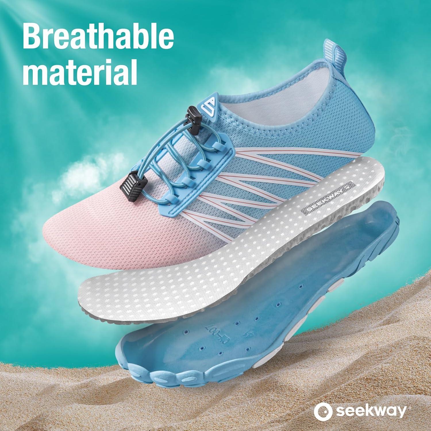 imageSEEKWAY Water Shoes Men Women Adult QuickDry Aqua Sock Barefoot for Beach Swim River Pool Lake Hiking Kayaking Surfing1h417 Gradient Blue Pink