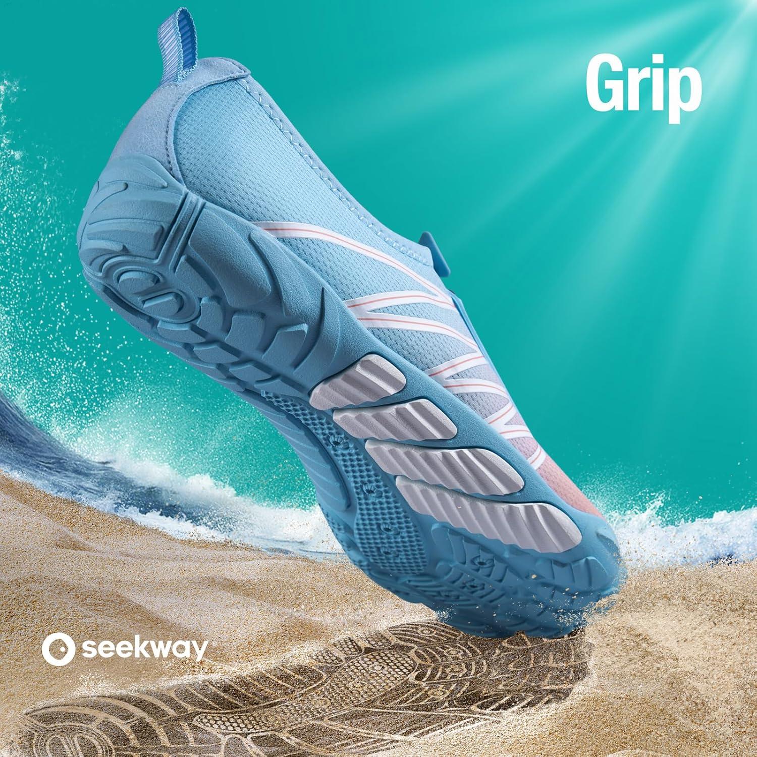 imageSEEKWAY Water Shoes Men Women Adult QuickDry Aqua Sock Barefoot for Beach Swim River Pool Lake Hiking Kayaking Surfing1h417 Gradient Blue Pink