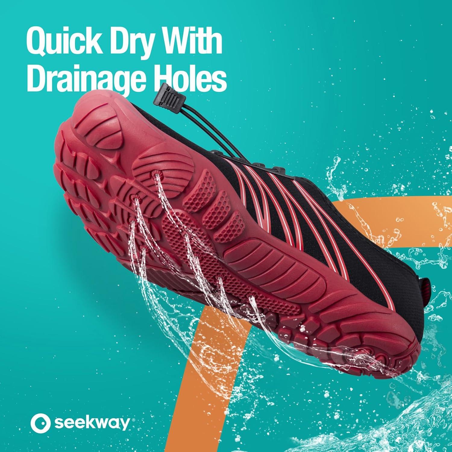 imageSEEKWAY Water Shoes Men Women Adult QuickDry Aqua Sock Barefoot for Beach Swim River Pool Lake Hiking Kayaking Surfing1m425 Rose Black