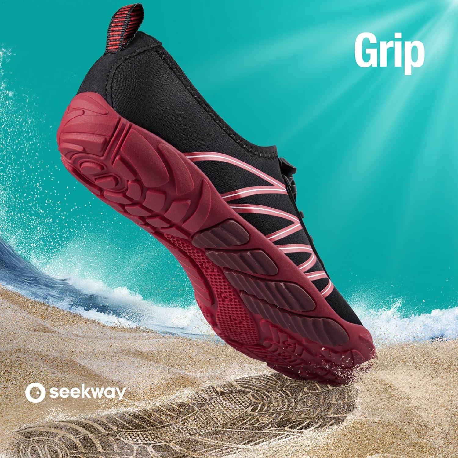 imageSEEKWAY Water Shoes Men Women Adult QuickDry Aqua Sock Barefoot for Beach Swim River Pool Lake Hiking Kayaking Surfing1m425 Rose Black