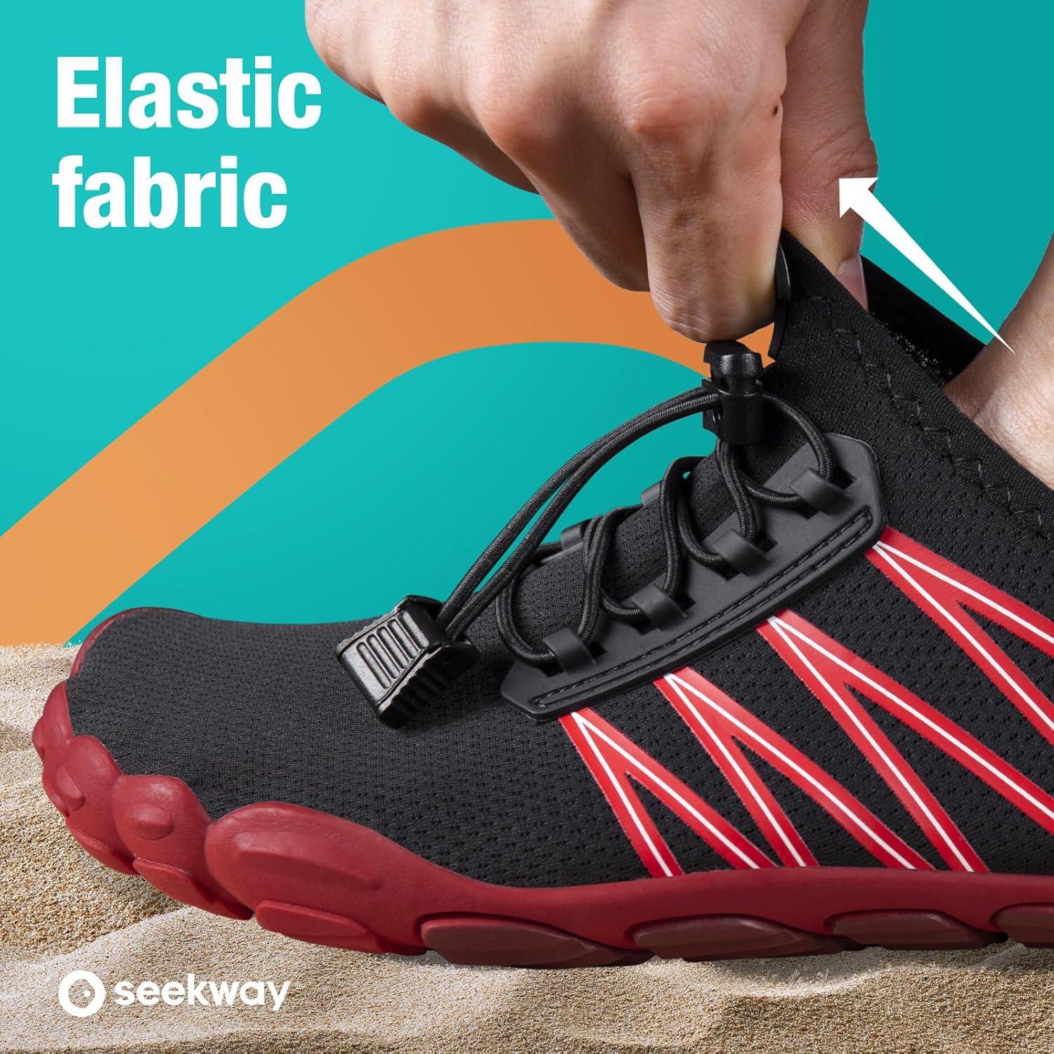 imageSEEKWAY Water Shoes Men Women Adult QuickDry Aqua Sock Barefoot for Beach Swim River Pool Lake Hiking Kayaking Surfing1m425 Rose Black