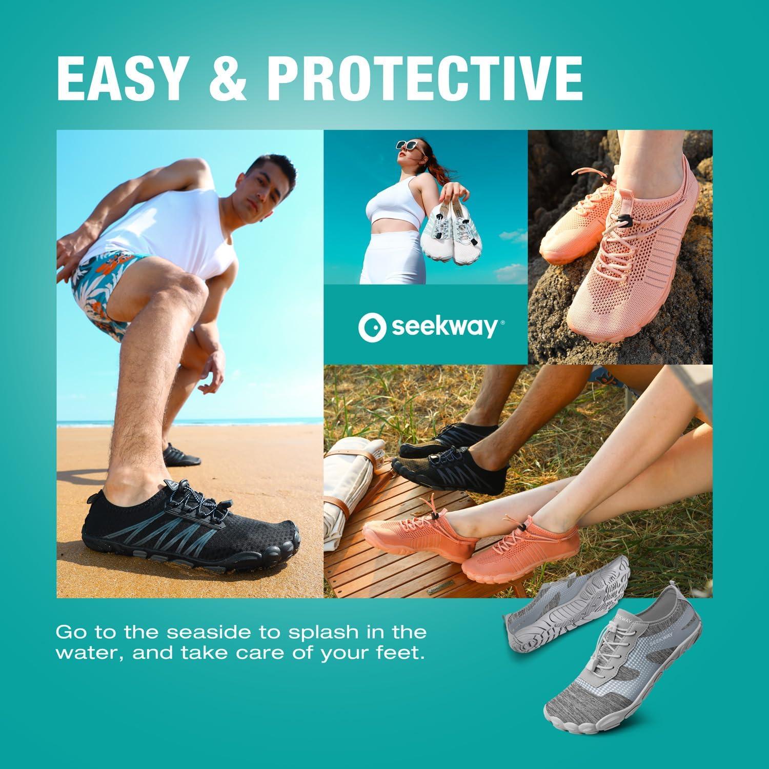imageSEEKWAY Water Shoes Men Women Adult QuickDry Aqua Sock Barefoot for Beach Swim River Pool Lake Hiking Kayaking Surfing2cab056 Gray White