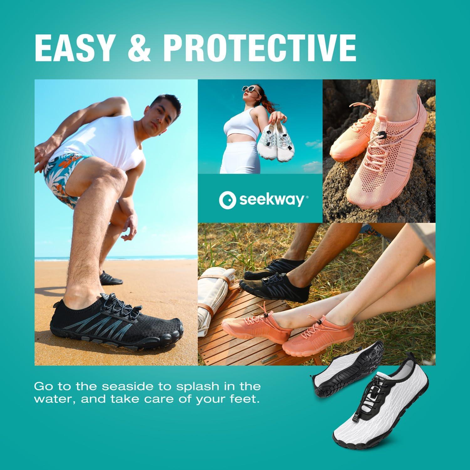 imageSEEKWAY Water Shoes Men Women Adult QuickDry Aqua Sock Barefoot for Beach Swim River Pool Lake Hiking Kayaking Surfing2fab004 White