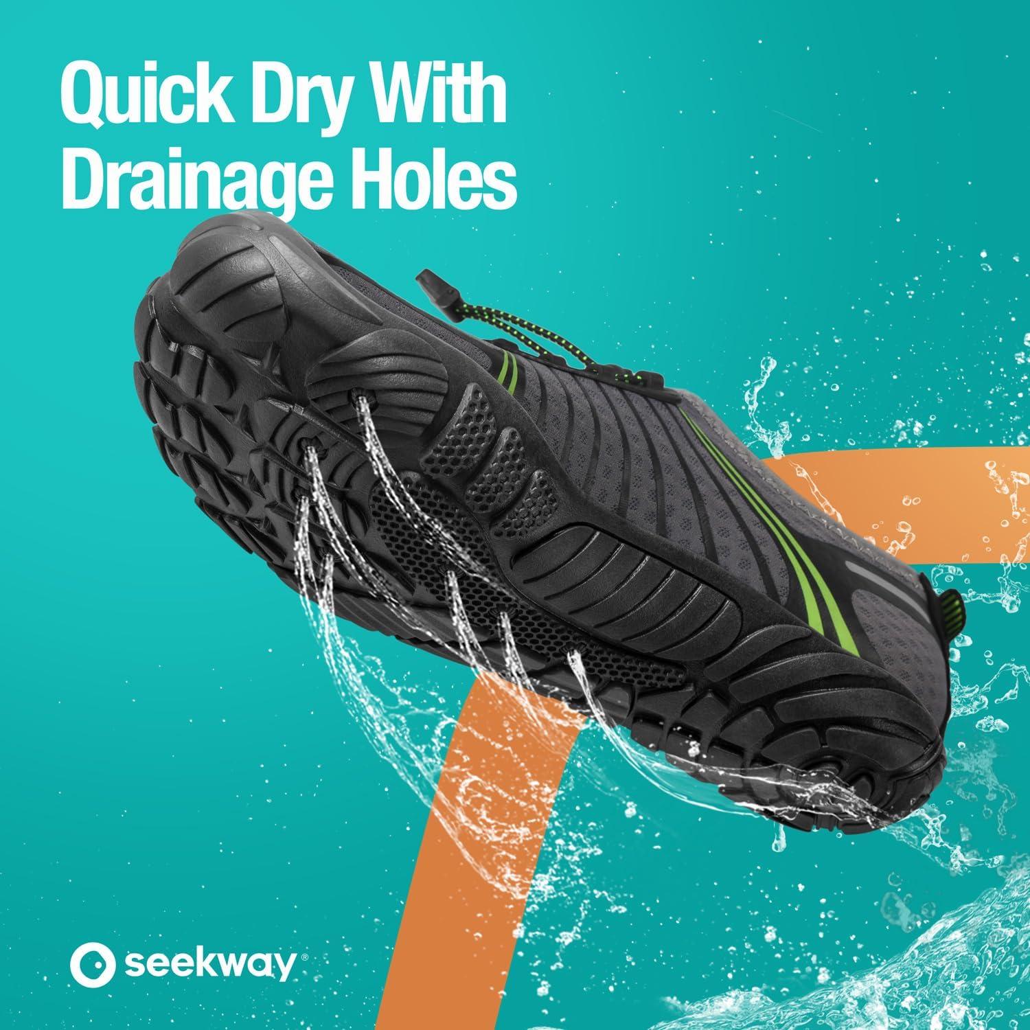 imageSEEKWAY Water Shoes Men Women Adult QuickDry Aqua Sock Barefoot for Beach Swim River Pool Lake Hiking Kayaking Surfing3a405 Blackgreen
