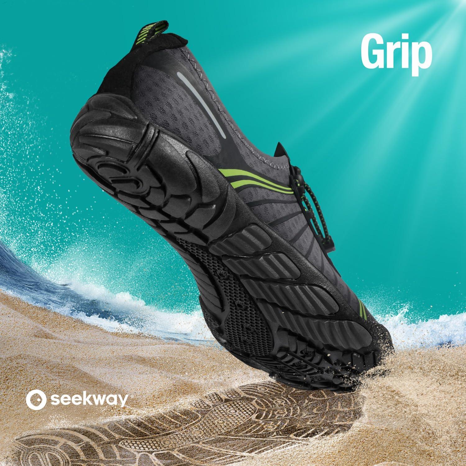 imageSEEKWAY Water Shoes Men Women Adult QuickDry Aqua Sock Barefoot for Beach Swim River Pool Lake Hiking Kayaking Surfing3a405 Blackgreen