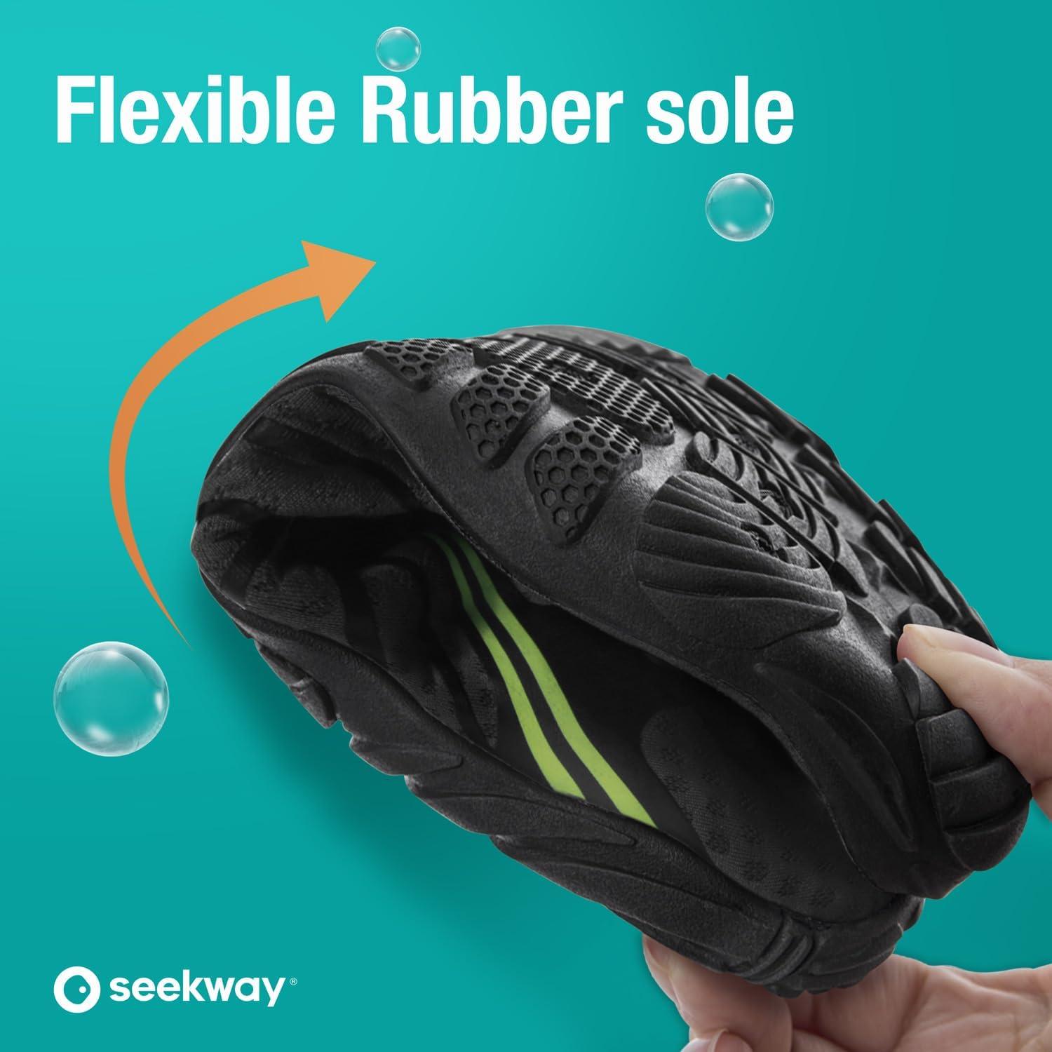 imageSEEKWAY Water Shoes Men Women Adult QuickDry Aqua Sock Barefoot for Beach Swim River Pool Lake Hiking Kayaking Surfing3a405 Blackgreen