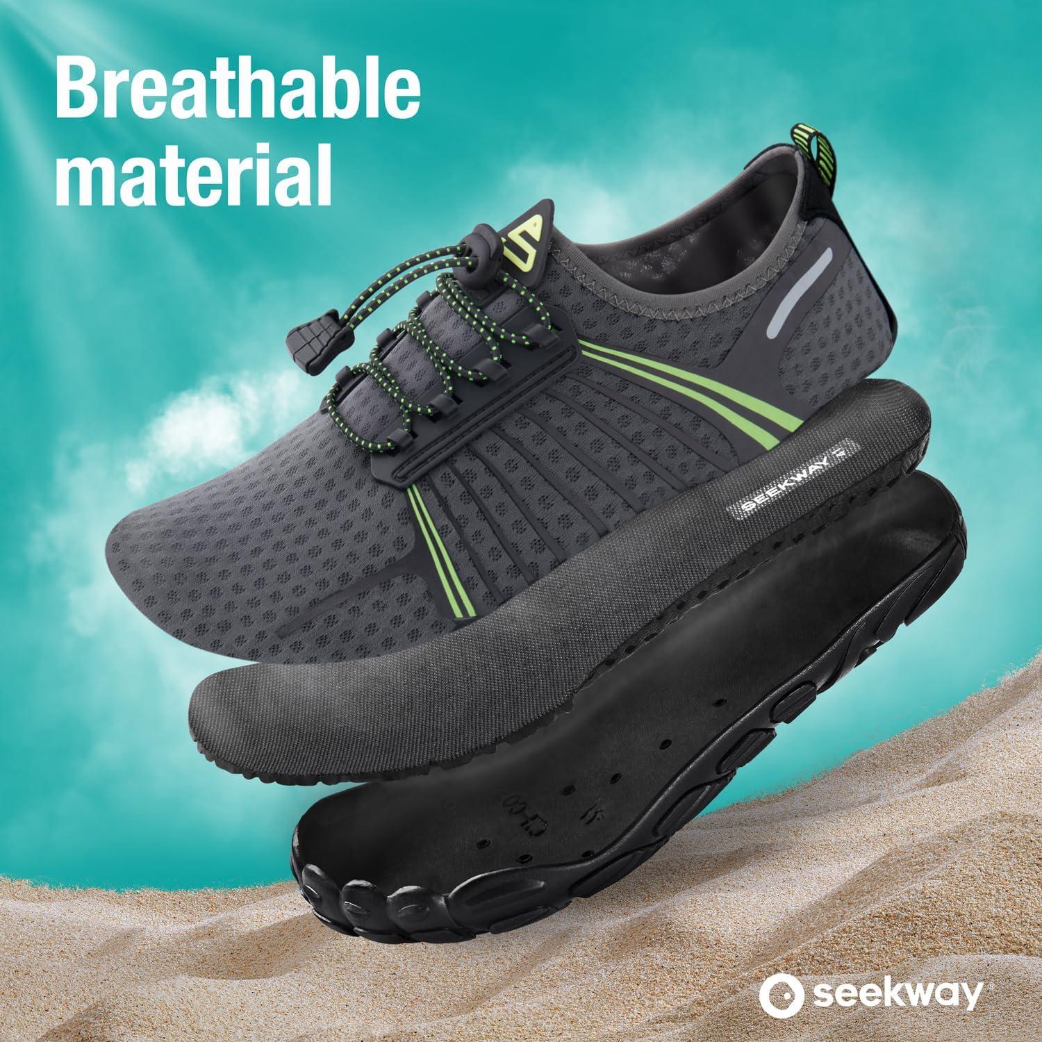 imageSEEKWAY Water Shoes Men Women Adult QuickDry Aqua Sock Barefoot for Beach Swim River Pool Lake Hiking Kayaking Surfing3a405 Blackgreen