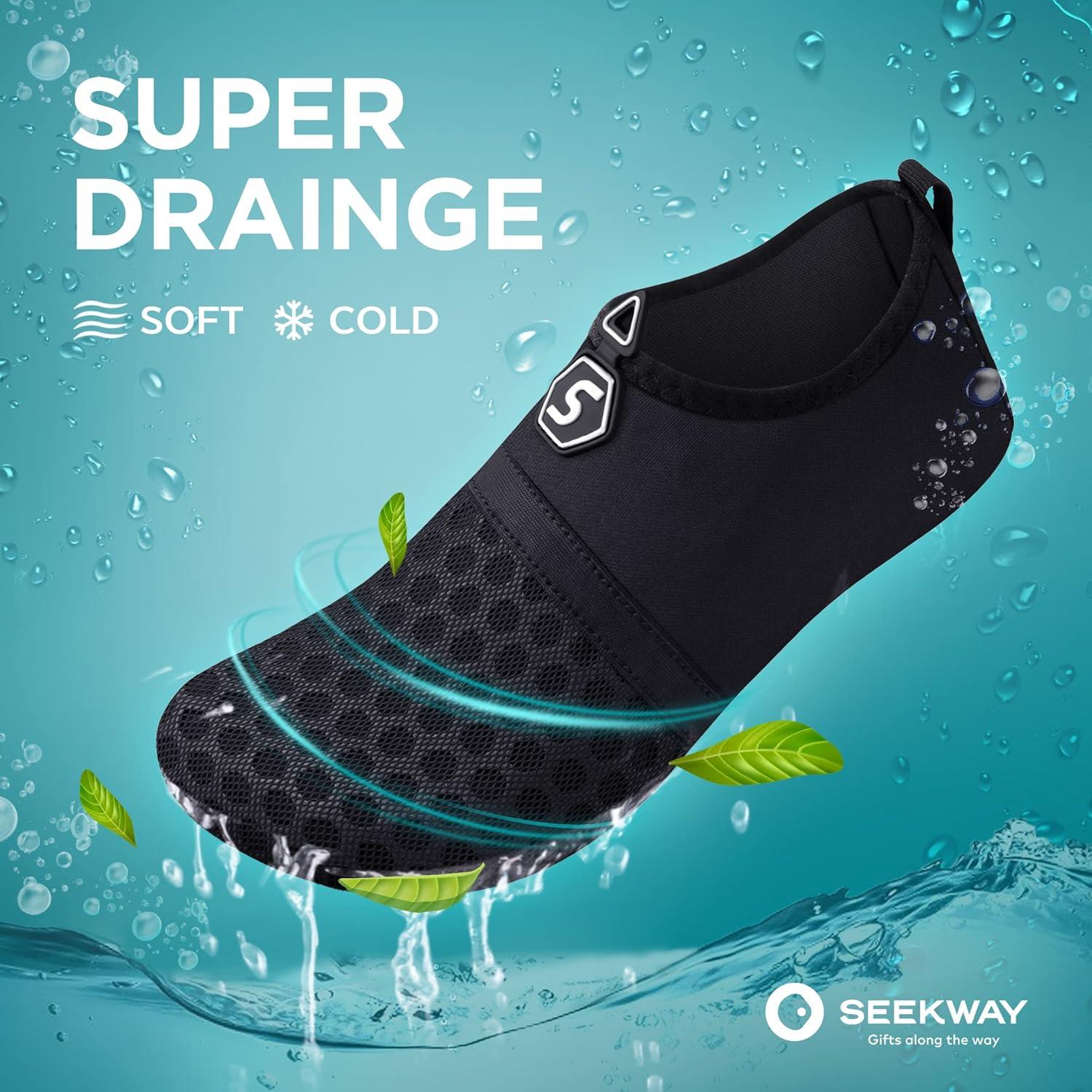 imageSEEKWAY Water Shoes QuickDry Aqua Socks Barefoot Slipon for Beach Pool Swim River Yoga Lake Surf Women Men Black SK0011asplice Black
