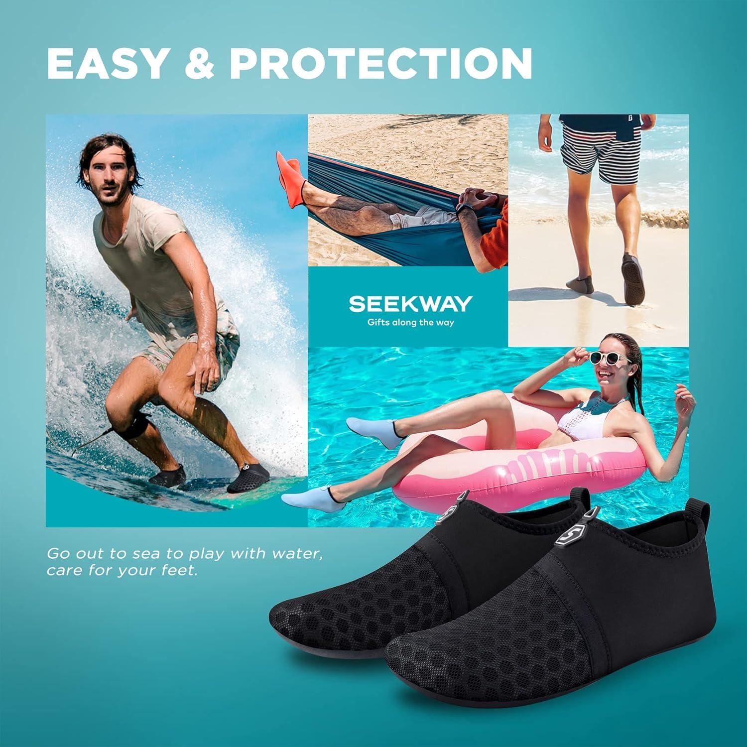 imageSEEKWAY Water Shoes QuickDry Aqua Socks Barefoot Slipon for Beach Pool Swim River Yoga Lake Surf Women Men Black SK0011asplice Black