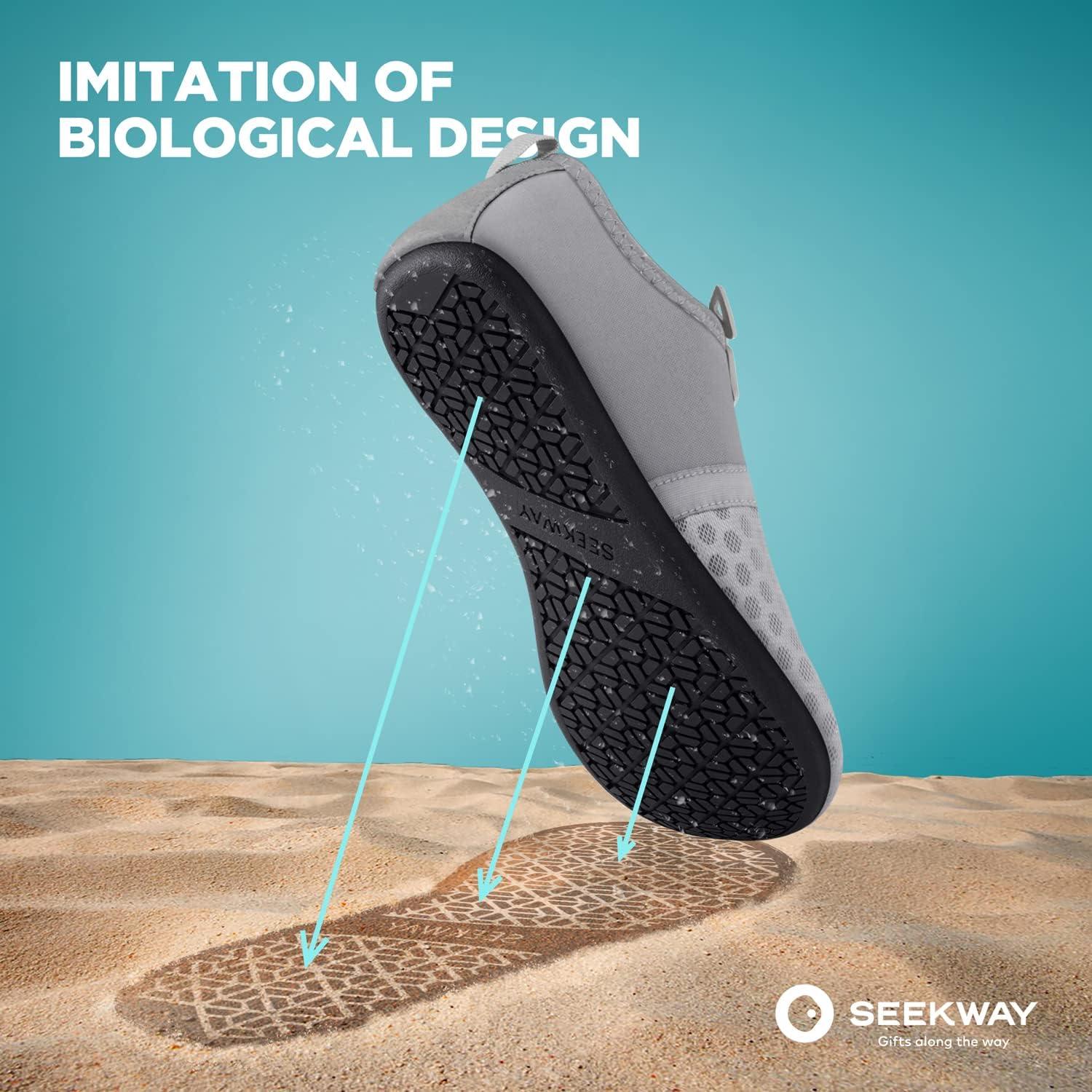 imageSEEKWAY Water Shoes QuickDry Aqua Socks Barefoot Slipon for Beach Pool Swim River Yoga Lake Surf Women Men Black SK0011bsplice Grayish