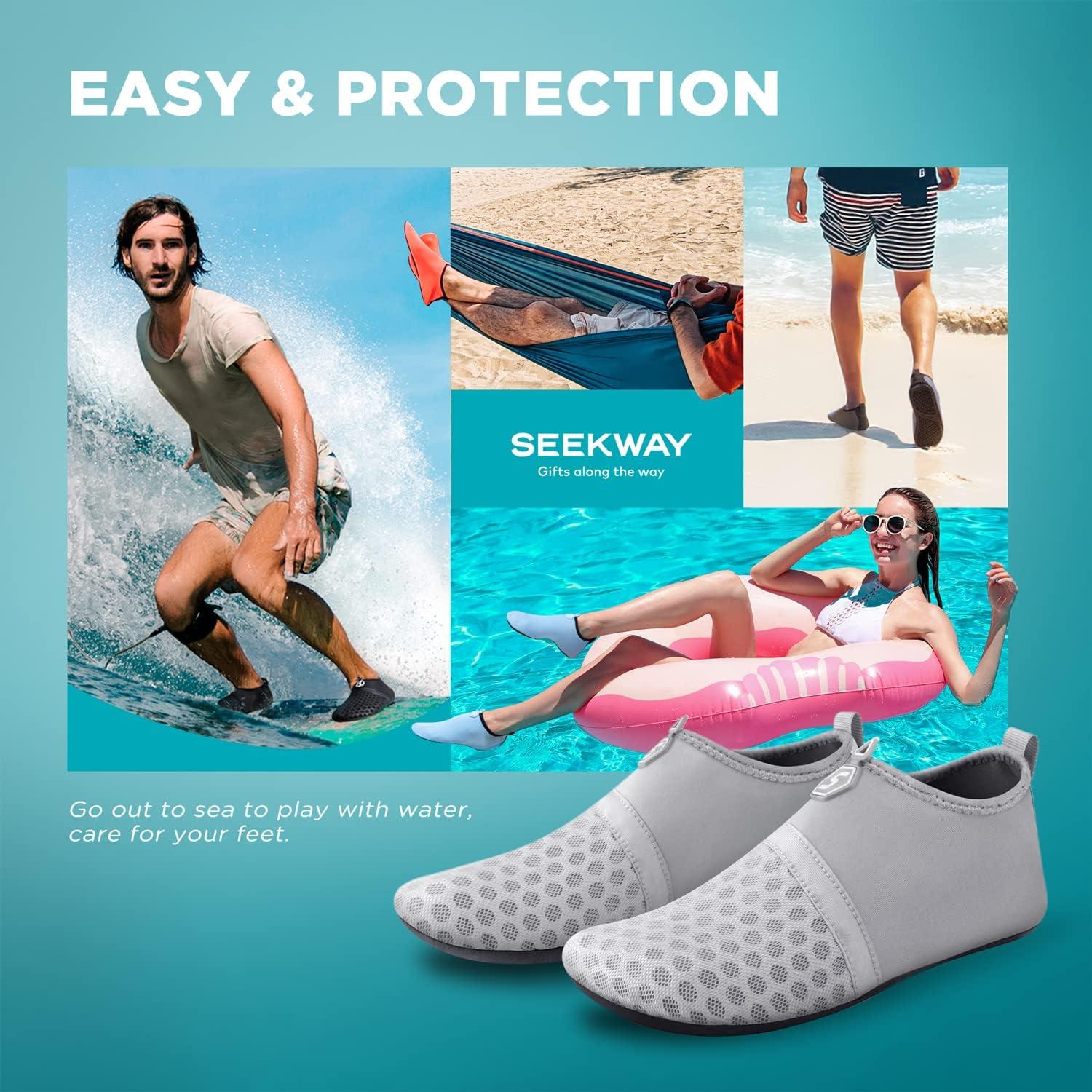 imageSEEKWAY Water Shoes QuickDry Aqua Socks Barefoot Slipon for Beach Pool Swim River Yoga Lake Surf Women Men Black SK0011bsplice Grayish