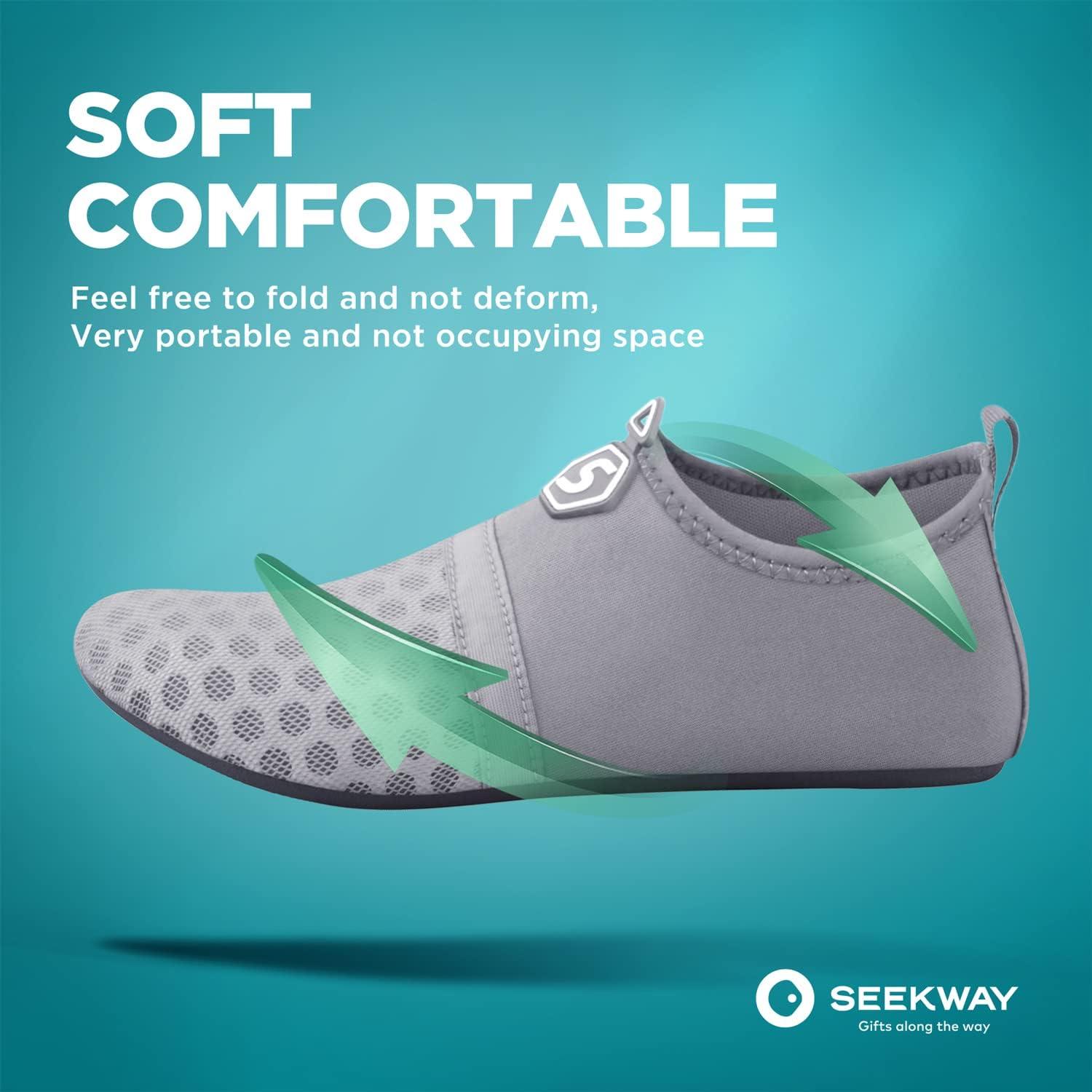 imageSEEKWAY Water Shoes QuickDry Aqua Socks Barefoot Slipon for Beach Pool Swim River Yoga Lake Surf Women Men Black SK0011bsplice Grayish
