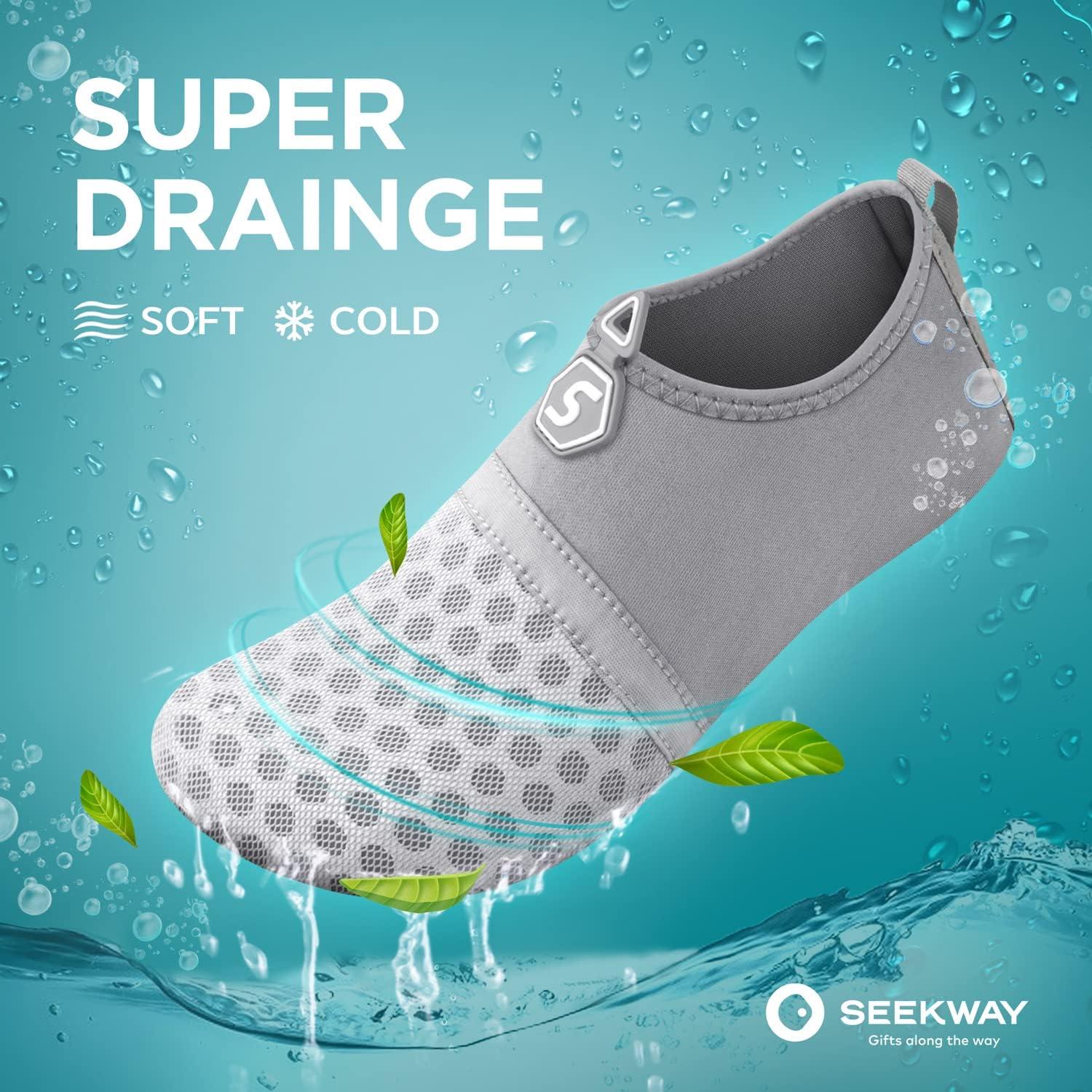 imageSEEKWAY Water Shoes QuickDry Aqua Socks Barefoot Slipon for Beach Pool Swim River Yoga Lake Surf Women Men Black SK0011bsplice Grayish