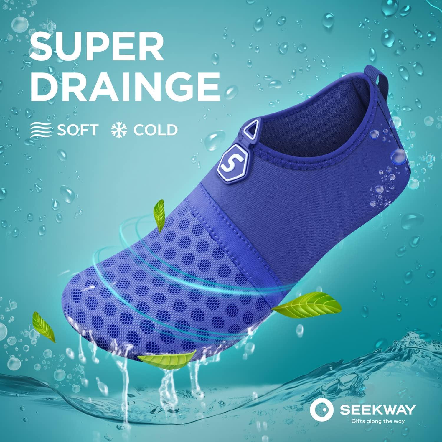 imageSEEKWAY Water Shoes QuickDry Aqua Socks Barefoot Slipon for Beach Pool Swim River Yoga Lake Surf Women Men Black SK0011csplice Blue