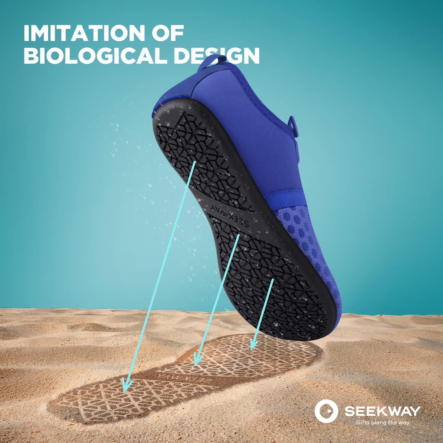 imageSEEKWAY Water Shoes QuickDry Aqua Socks Barefoot Slipon for Beach Pool Swim River Yoga Lake Surf Women Men Black SK0011csplice Blue