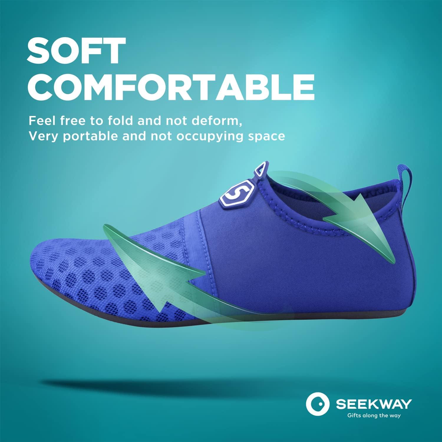 imageSEEKWAY Water Shoes QuickDry Aqua Socks Barefoot Slipon for Beach Pool Swim River Yoga Lake Surf Women Men Black SK0011csplice Blue