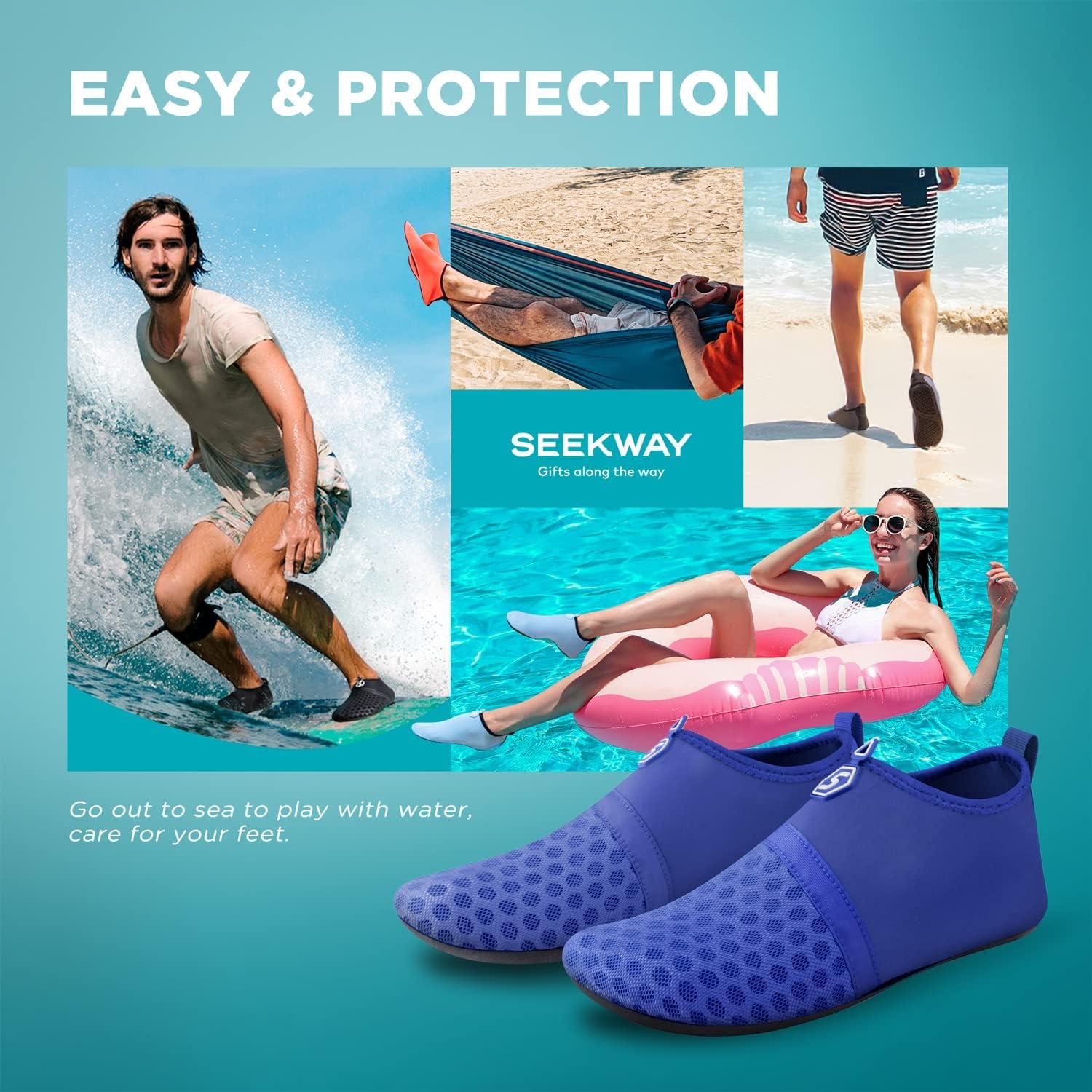 imageSEEKWAY Water Shoes QuickDry Aqua Socks Barefoot Slipon for Beach Pool Swim River Yoga Lake Surf Women Men Black SK0011csplice Blue