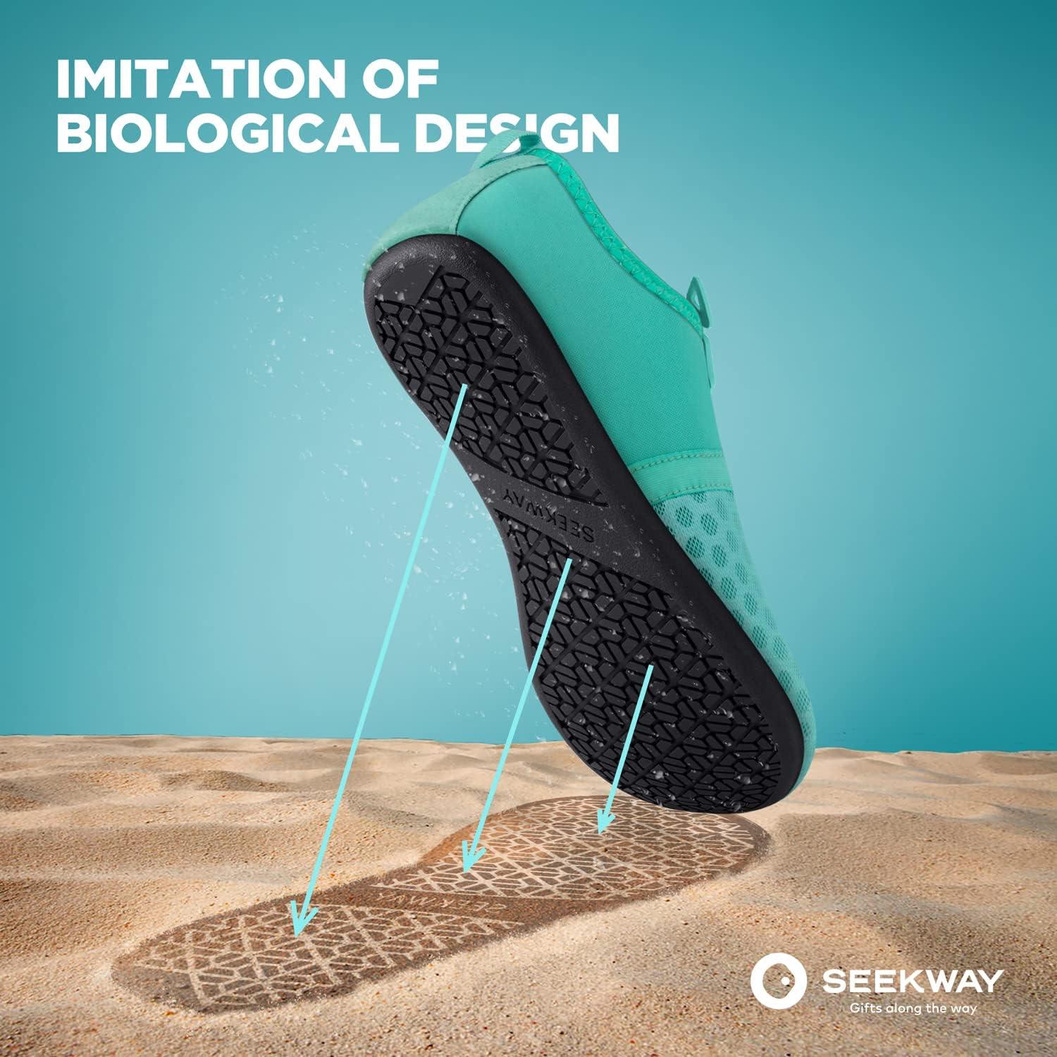 imageSEEKWAY Water Shoes QuickDry Aqua Socks Barefoot Slipon for Beach Pool Swim River Yoga Lake Surf Women Men Black SK0011dsplice Green