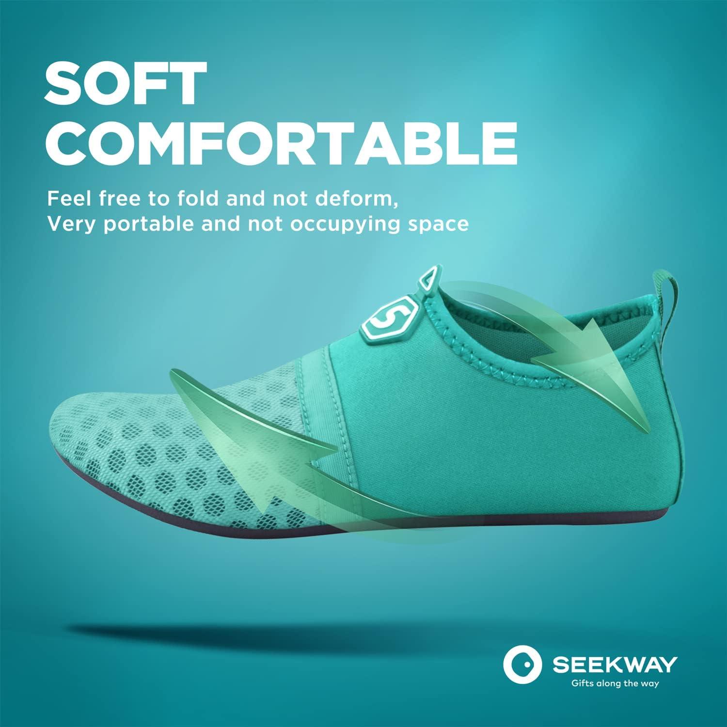 imageSEEKWAY Water Shoes QuickDry Aqua Socks Barefoot Slipon for Beach Pool Swim River Yoga Lake Surf Women Men Black SK0011dsplice Green