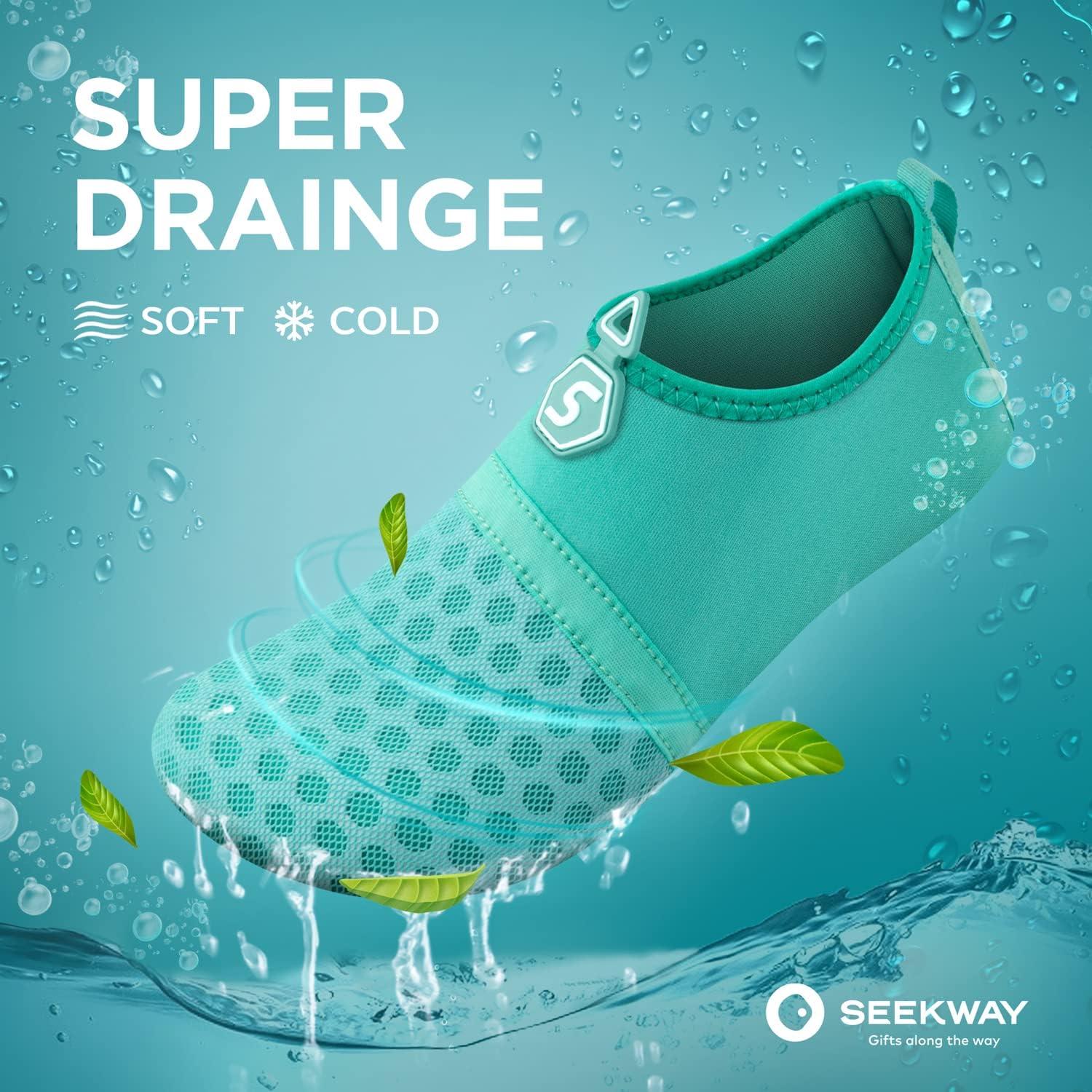 imageSEEKWAY Water Shoes QuickDry Aqua Socks Barefoot Slipon for Beach Pool Swim River Yoga Lake Surf Women Men Black SK0011dsplice Green