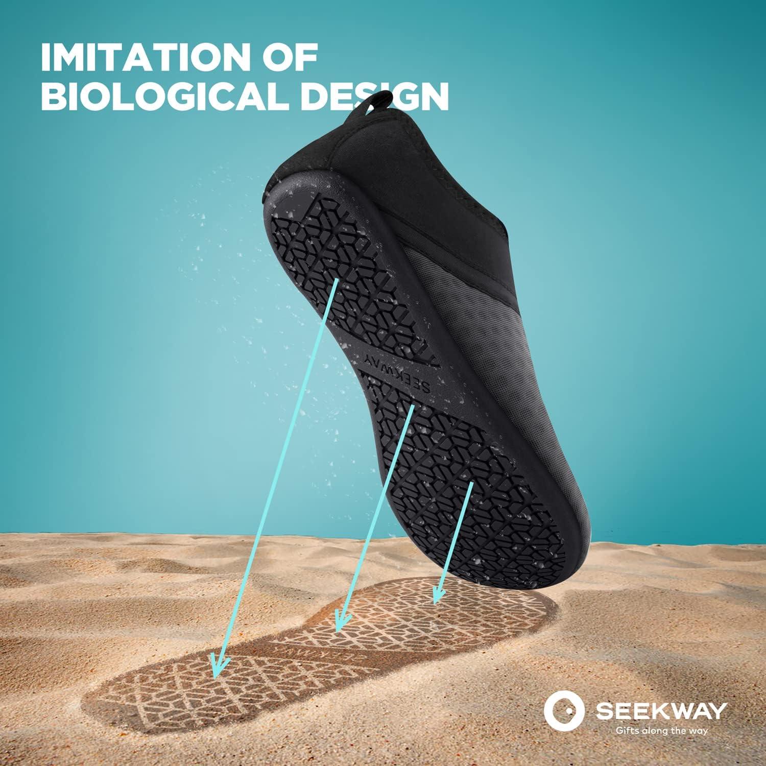 imageSEEKWAY Water Shoes QuickDry Aqua Socks Barefoot Slipon for Beach Pool Swim River Yoga Lake Surf Women Men Black SK0011esplice Blackgrey