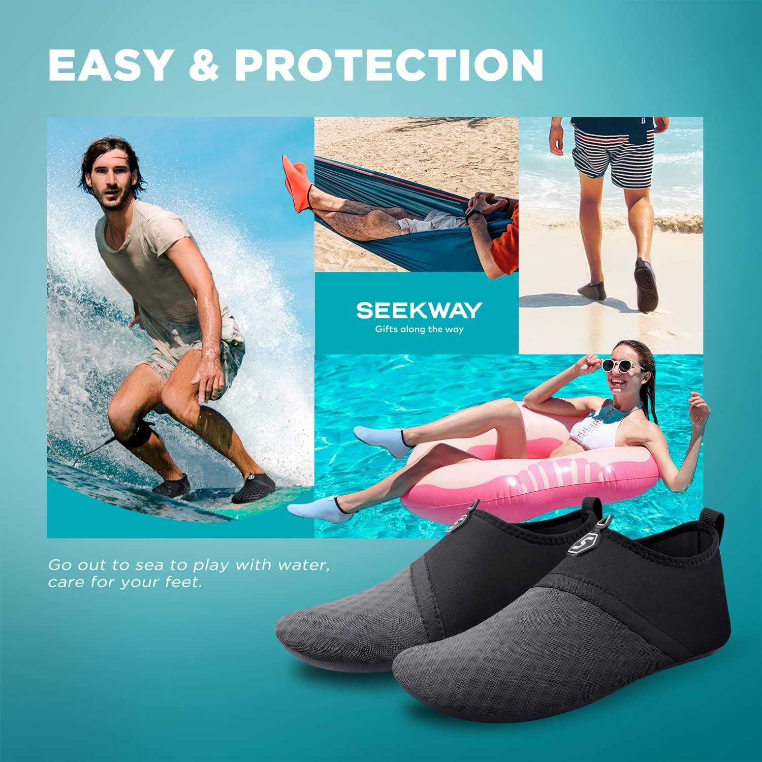 imageSEEKWAY Water Shoes QuickDry Aqua Socks Barefoot Slipon for Beach Pool Swim River Yoga Lake Surf Women Men Black SK0011esplice Blackgrey