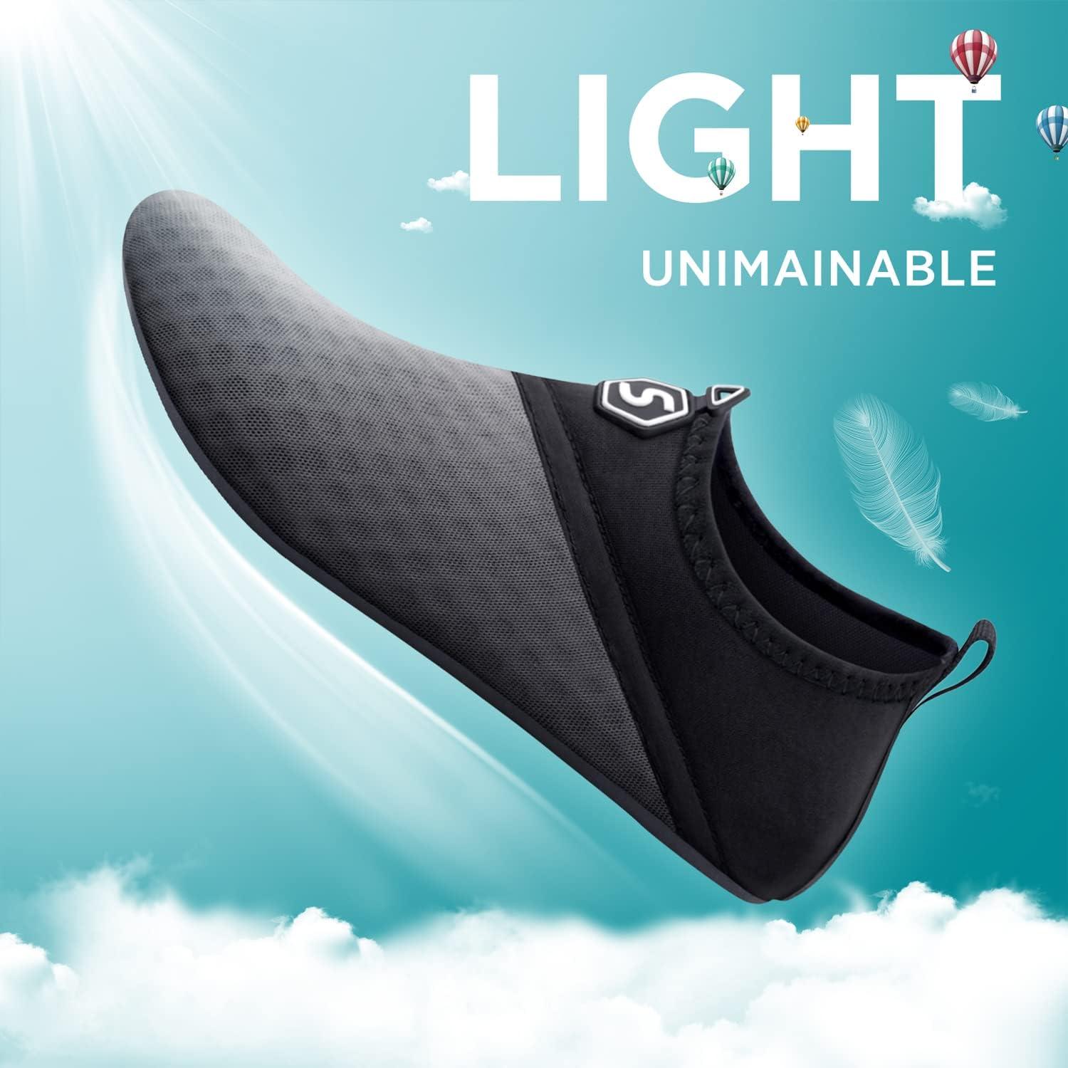 imageSEEKWAY Water Shoes QuickDry Aqua Socks Barefoot Slipon for Beach Pool Swim River Yoga Lake Surf Women Men Black SK0011esplice Blackgrey