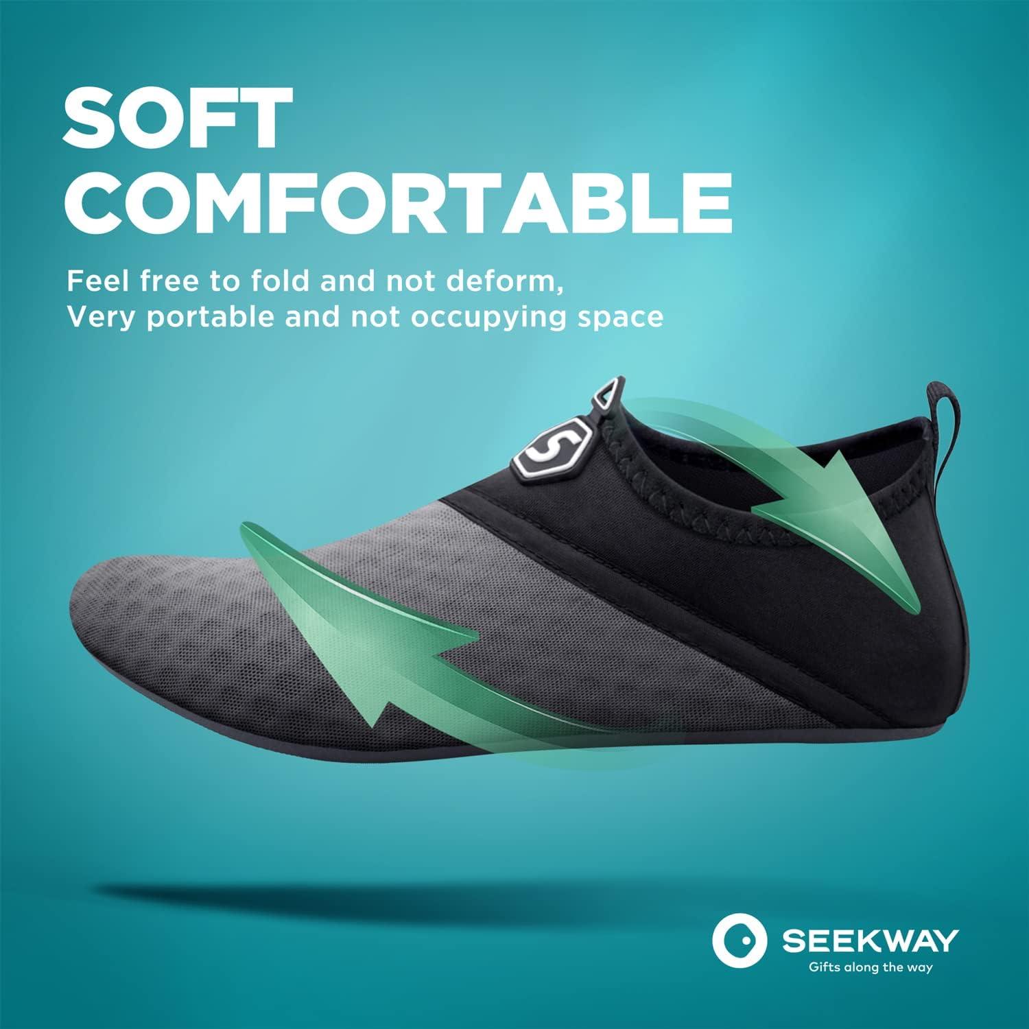 imageSEEKWAY Water Shoes QuickDry Aqua Socks Barefoot Slipon for Beach Pool Swim River Yoga Lake Surf Women Men Black SK0011esplice Blackgrey
