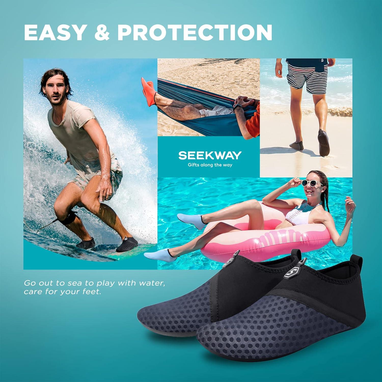 imageSEEKWAY Water Shoes QuickDry Aqua Socks Barefoot Slipon for Beach Pool Swim River Yoga Lake Surf Women Men Black SK0011fsplice Blackblue