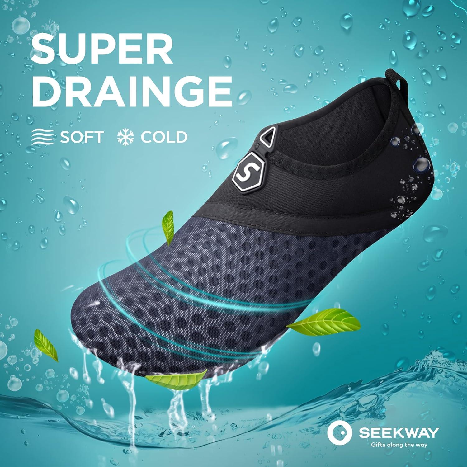 imageSEEKWAY Water Shoes QuickDry Aqua Socks Barefoot Slipon for Beach Pool Swim River Yoga Lake Surf Women Men Black SK0011fsplice Blackblue