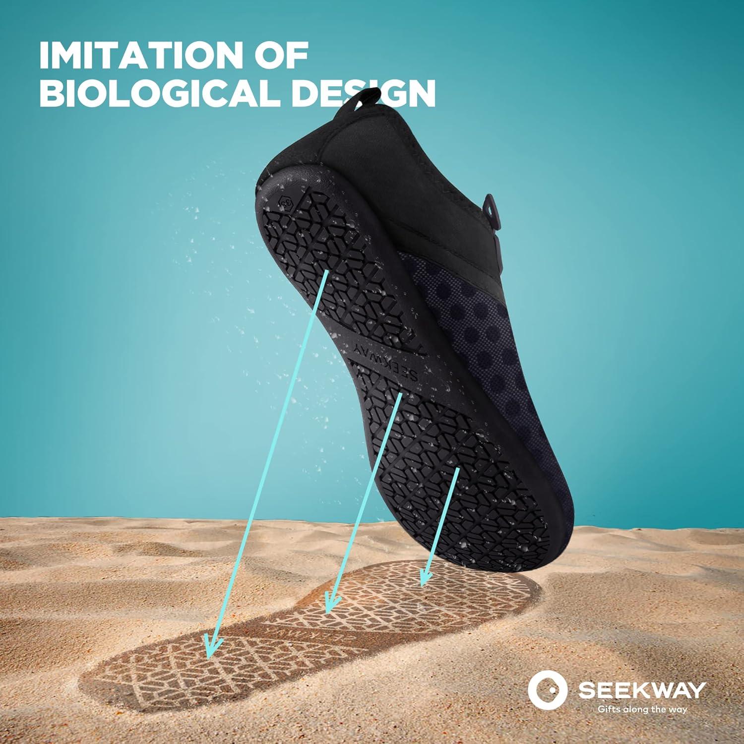imageSEEKWAY Water Shoes QuickDry Aqua Socks Barefoot Slipon for Beach Pool Swim River Yoga Lake Surf Women Men Black SK0011fsplice Blackblue