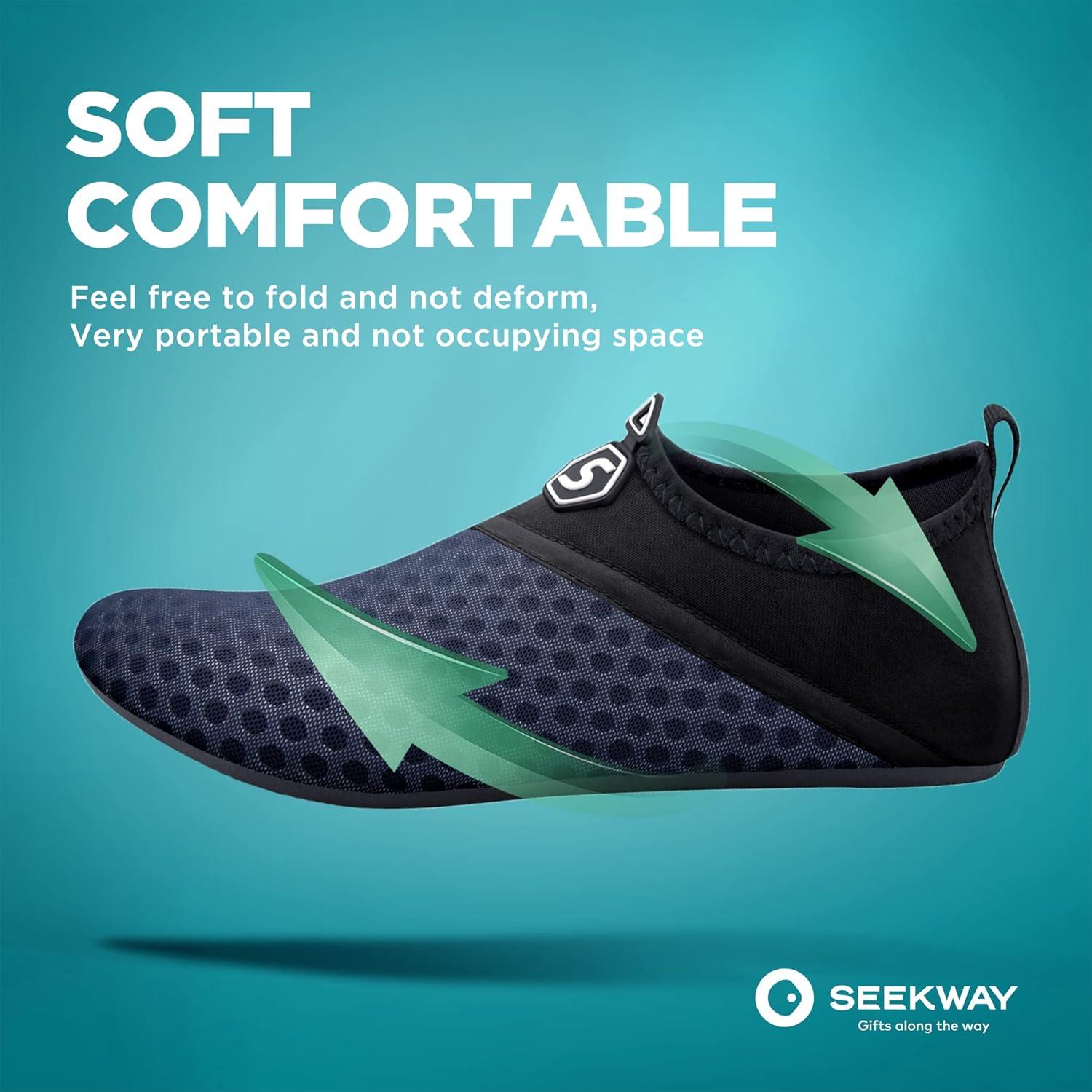 imageSEEKWAY Water Shoes QuickDry Aqua Socks Barefoot Slipon for Beach Pool Swim River Yoga Lake Surf Women Men Black SK0011fsplice Blackblue
