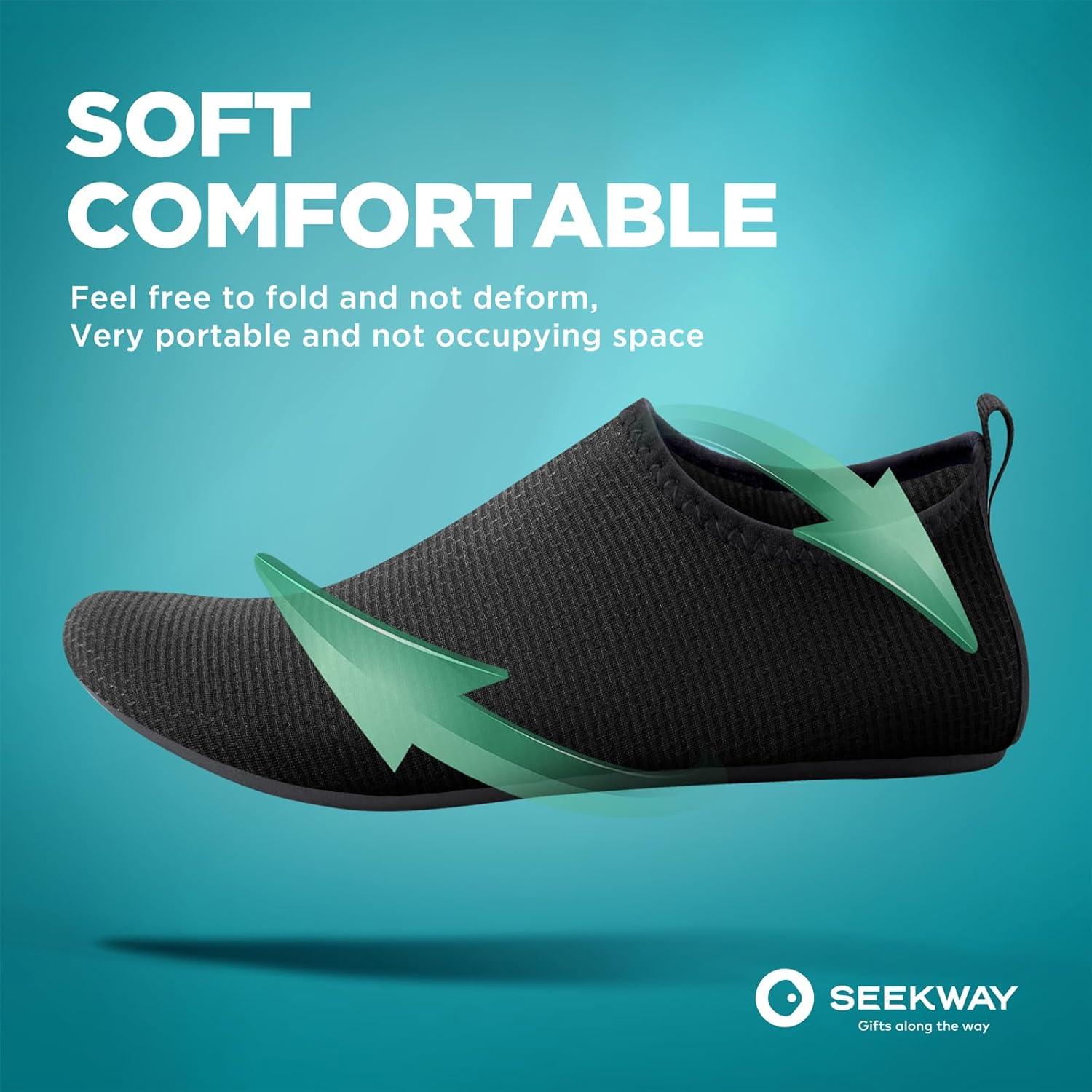 imageSEEKWAY Water Shoes QuickDry Aqua Socks Barefoot Slipon for Beach Pool Swim River Yoga Lake Surf Women Men Black SK0012awave Black