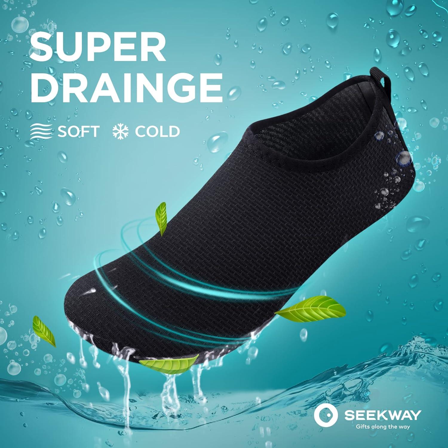 imageSEEKWAY Water Shoes QuickDry Aqua Socks Barefoot Slipon for Beach Pool Swim River Yoga Lake Surf Women Men Black SK0012awave Black