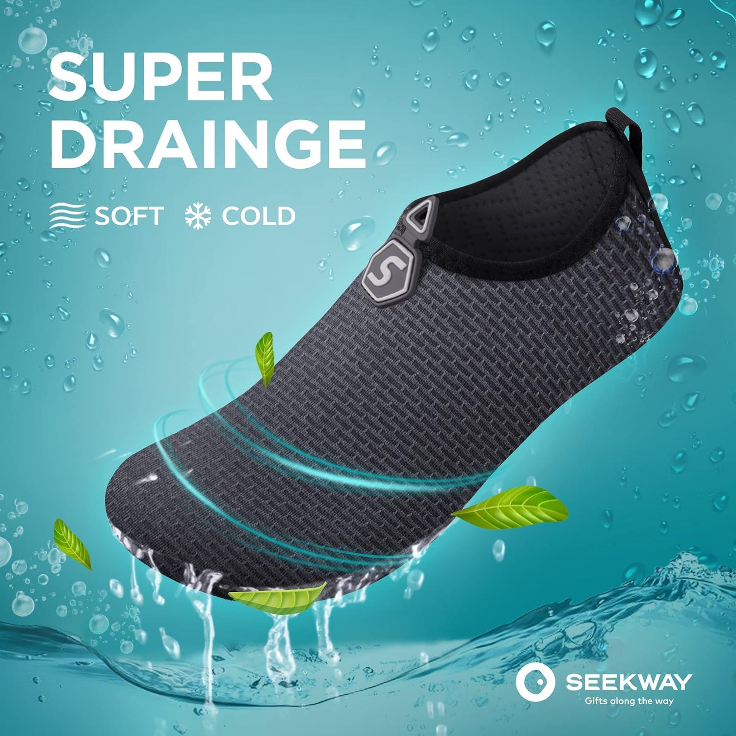 imageSEEKWAY Water Shoes QuickDry Aqua Socks Barefoot Slipon for Beach Pool Swim River Yoga Lake Surf Women Men Black SK0012bwave Grey