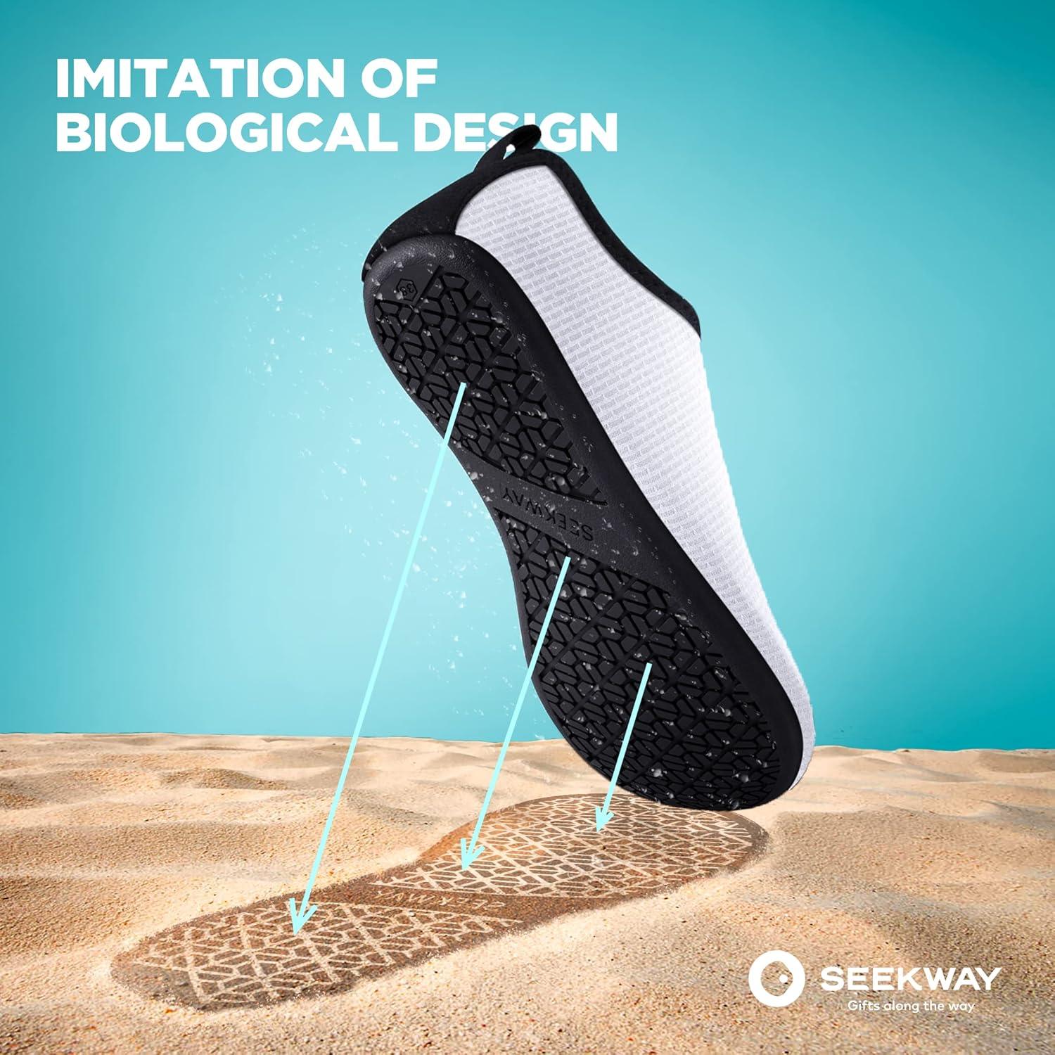 imageSEEKWAY Water Shoes QuickDry Aqua Socks Barefoot Slipon for Beach Pool Swim River Yoga Lake Surf Women Men Black SK0012cwave White