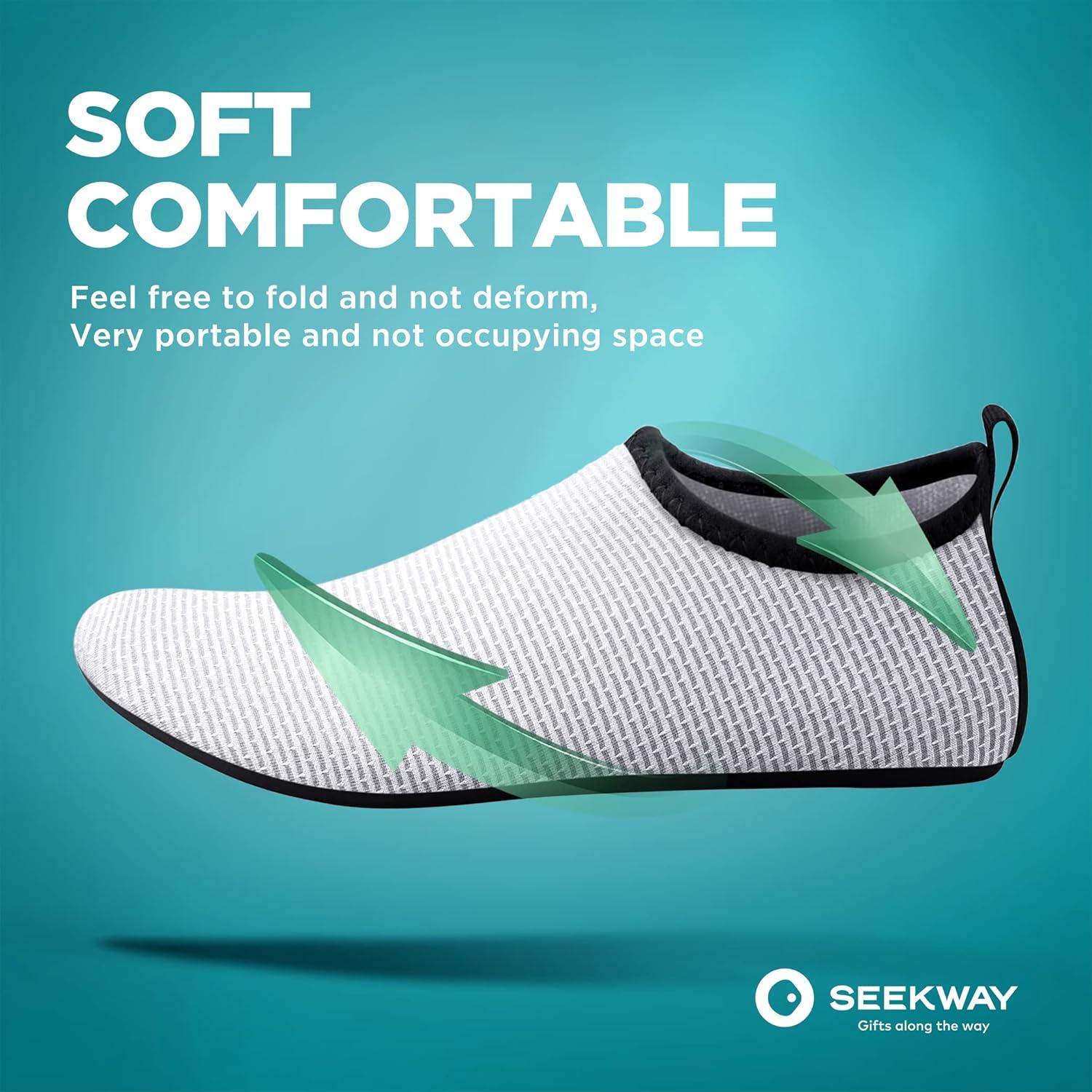 imageSEEKWAY Water Shoes QuickDry Aqua Socks Barefoot Slipon for Beach Pool Swim River Yoga Lake Surf Women Men Black SK0012cwave White