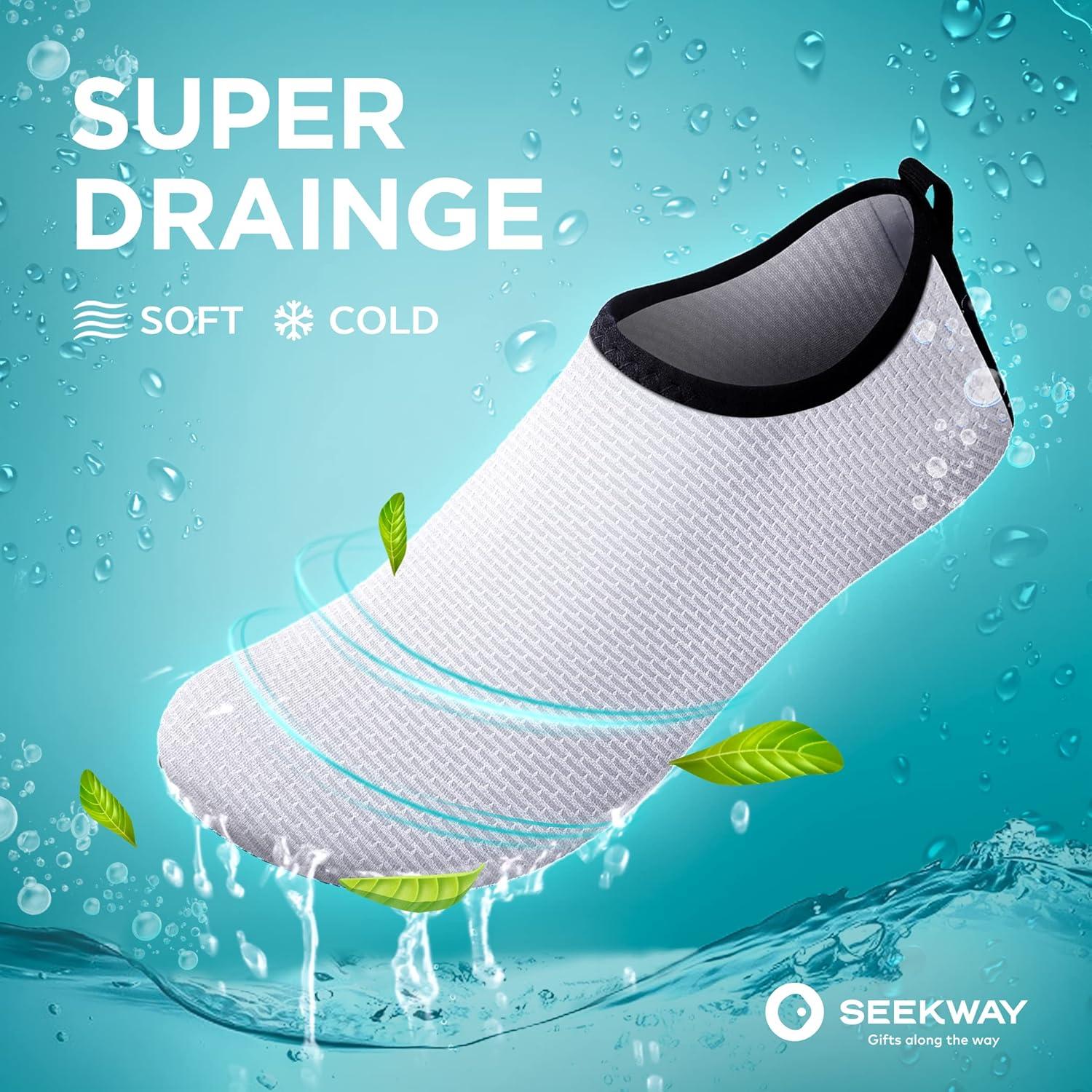 imageSEEKWAY Water Shoes QuickDry Aqua Socks Barefoot Slipon for Beach Pool Swim River Yoga Lake Surf Women Men Black SK0012cwave White