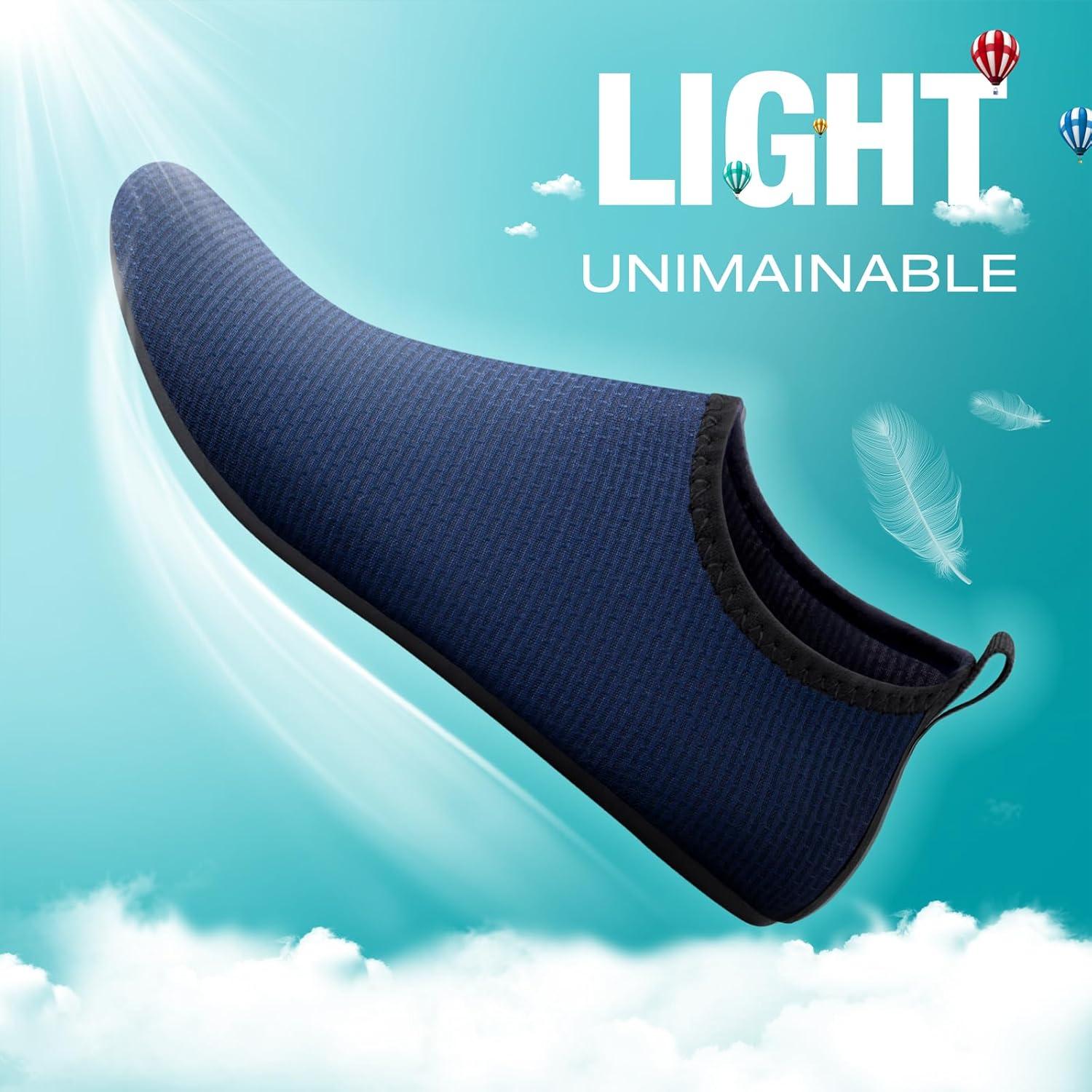 imageSEEKWAY Water Shoes QuickDry Aqua Socks Barefoot Slipon for Beach Pool Swim River Yoga Lake Surf Women Men Black SK0012dwave Blue