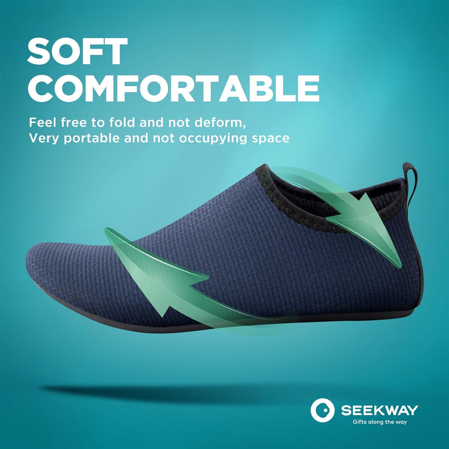 imageSEEKWAY Water Shoes QuickDry Aqua Socks Barefoot Slipon for Beach Pool Swim River Yoga Lake Surf Women Men Black SK0012dwave Blue