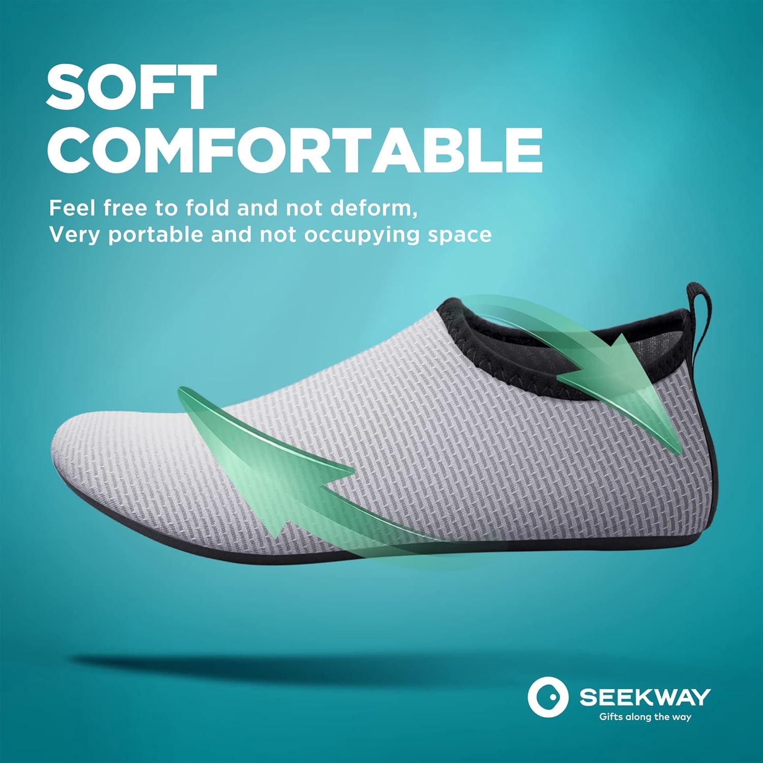 imageSEEKWAY Water Shoes QuickDry Aqua Socks Barefoot Slipon for Beach Pool Swim River Yoga Lake Surf Women Men Black SK0012flight Gray