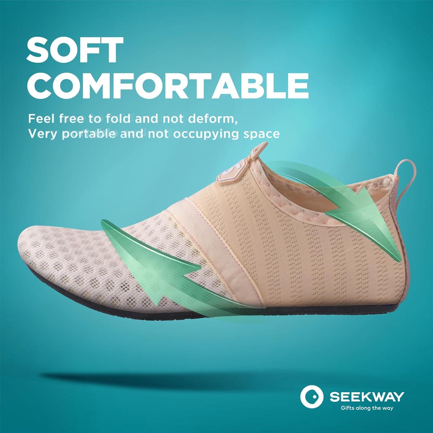 imageSEEKWAY Water Shoes QuickDry Aqua Socks Barefoot Slipon for Beach Pool Swim River Yoga Lake Surf Women Men Black SK0012gnude Pink